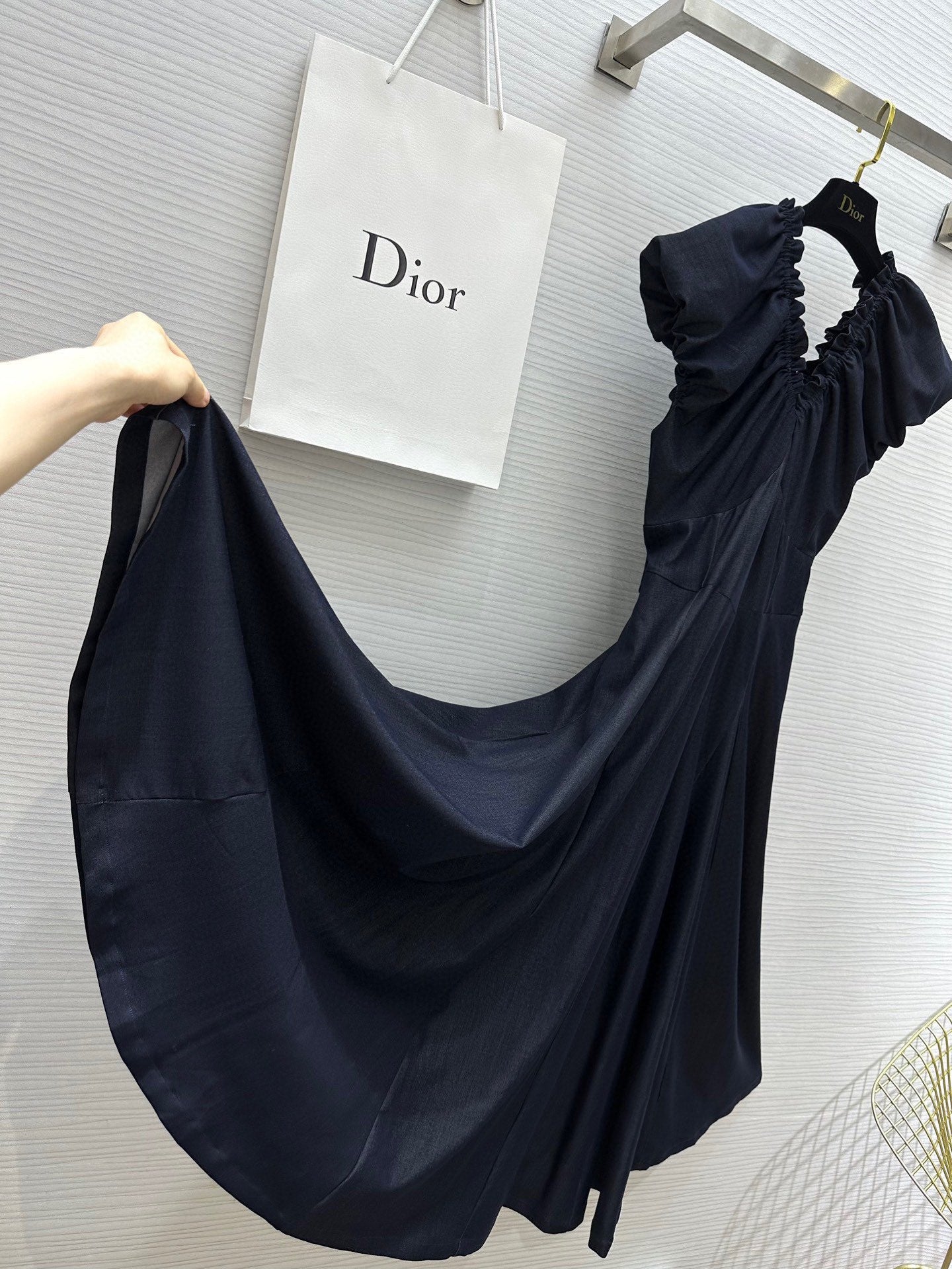 CD 25 V-neck Puff Sleeve Dress black Satin Silk