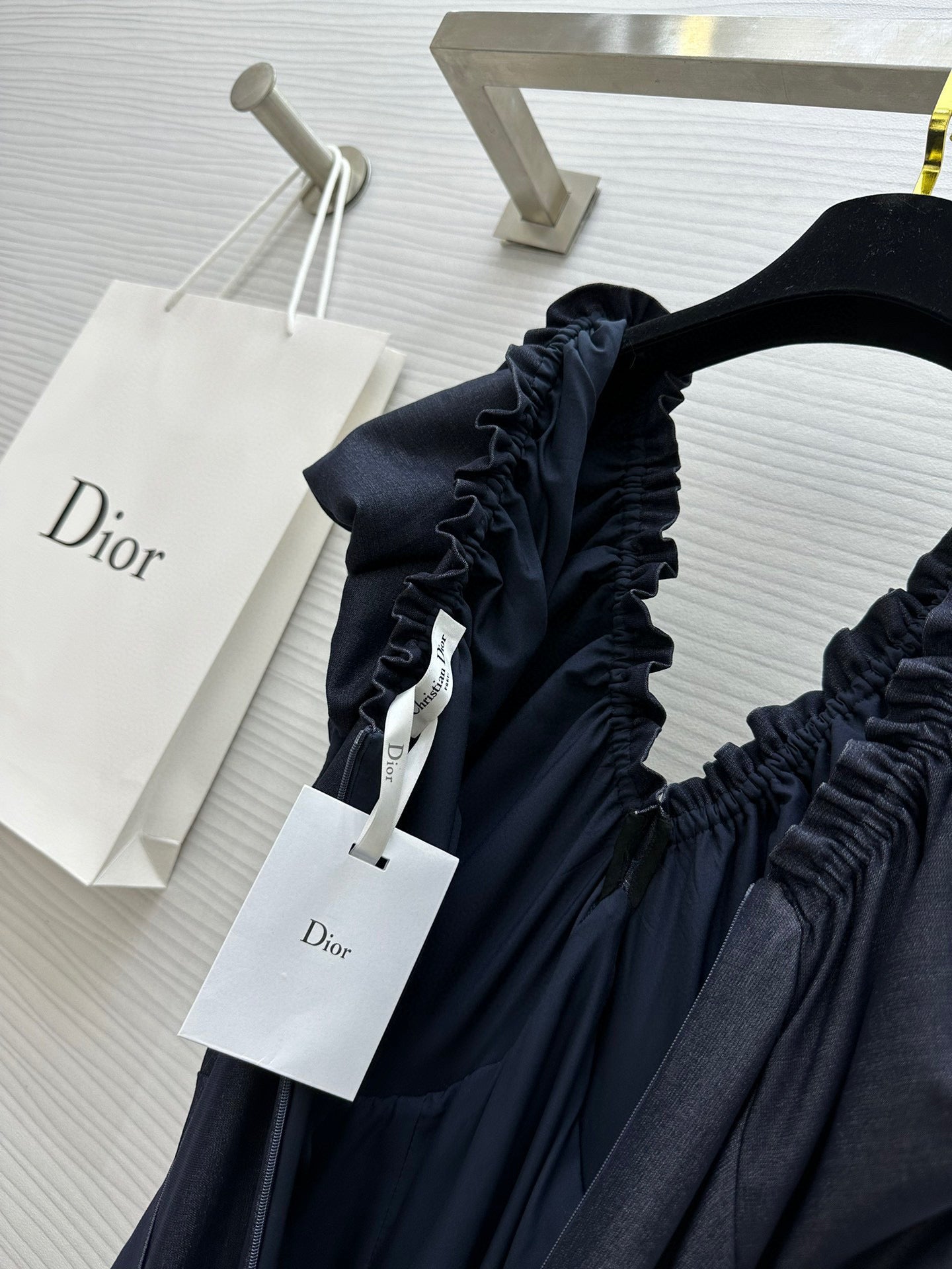 CD 25 V-neck Puff Sleeve Dress black Satin Silk