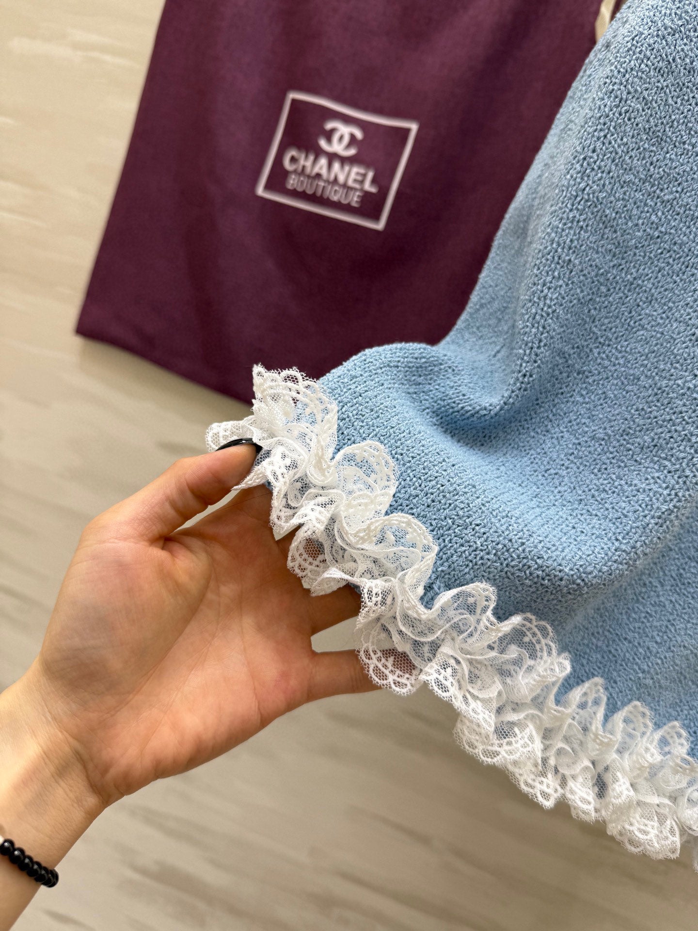 CC Patchwork Lace T-shirt Blue Cashmere