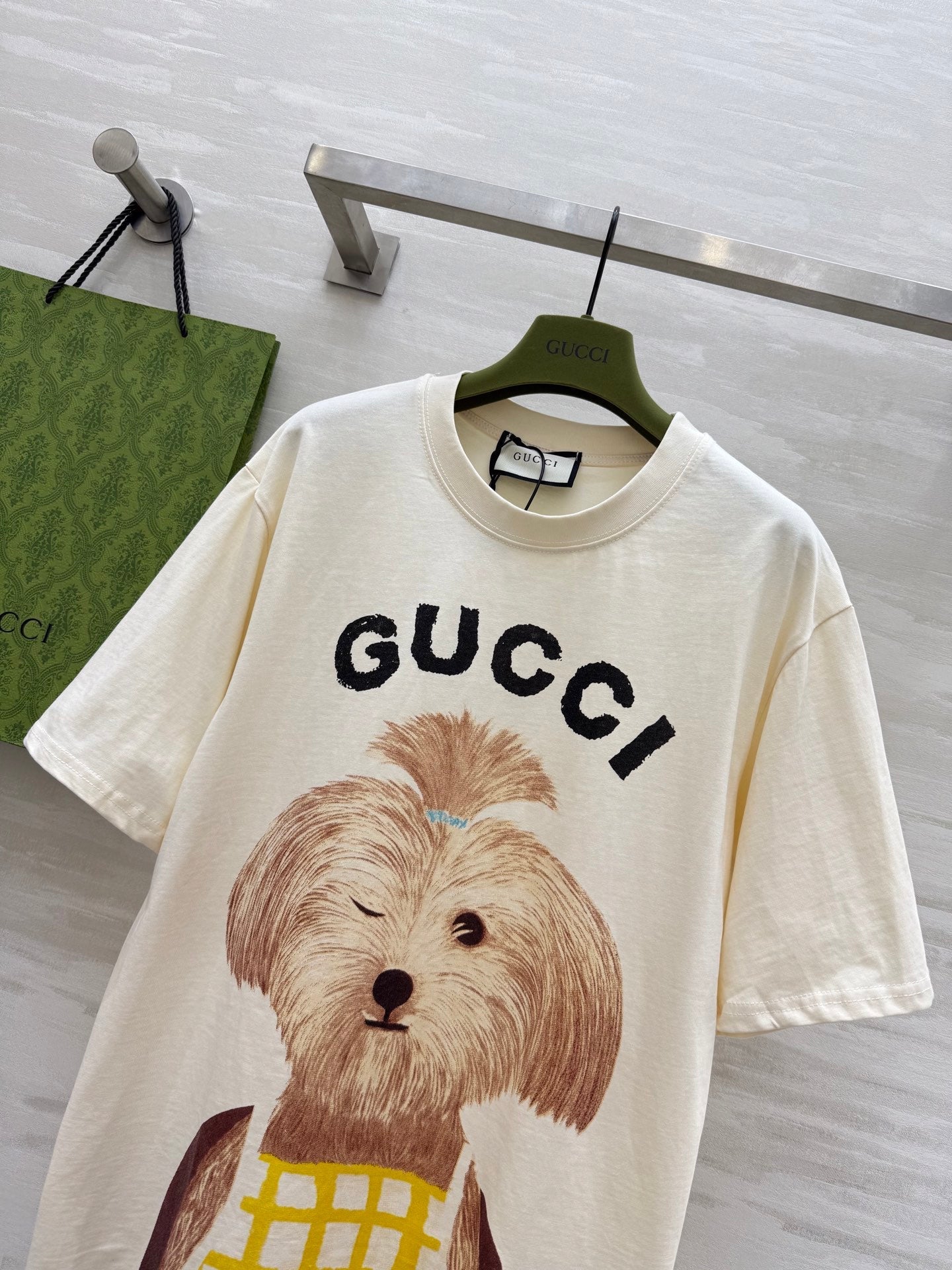 Gucci 25 Puppy Short-sleeved T-shirt Beige Brown Cotton