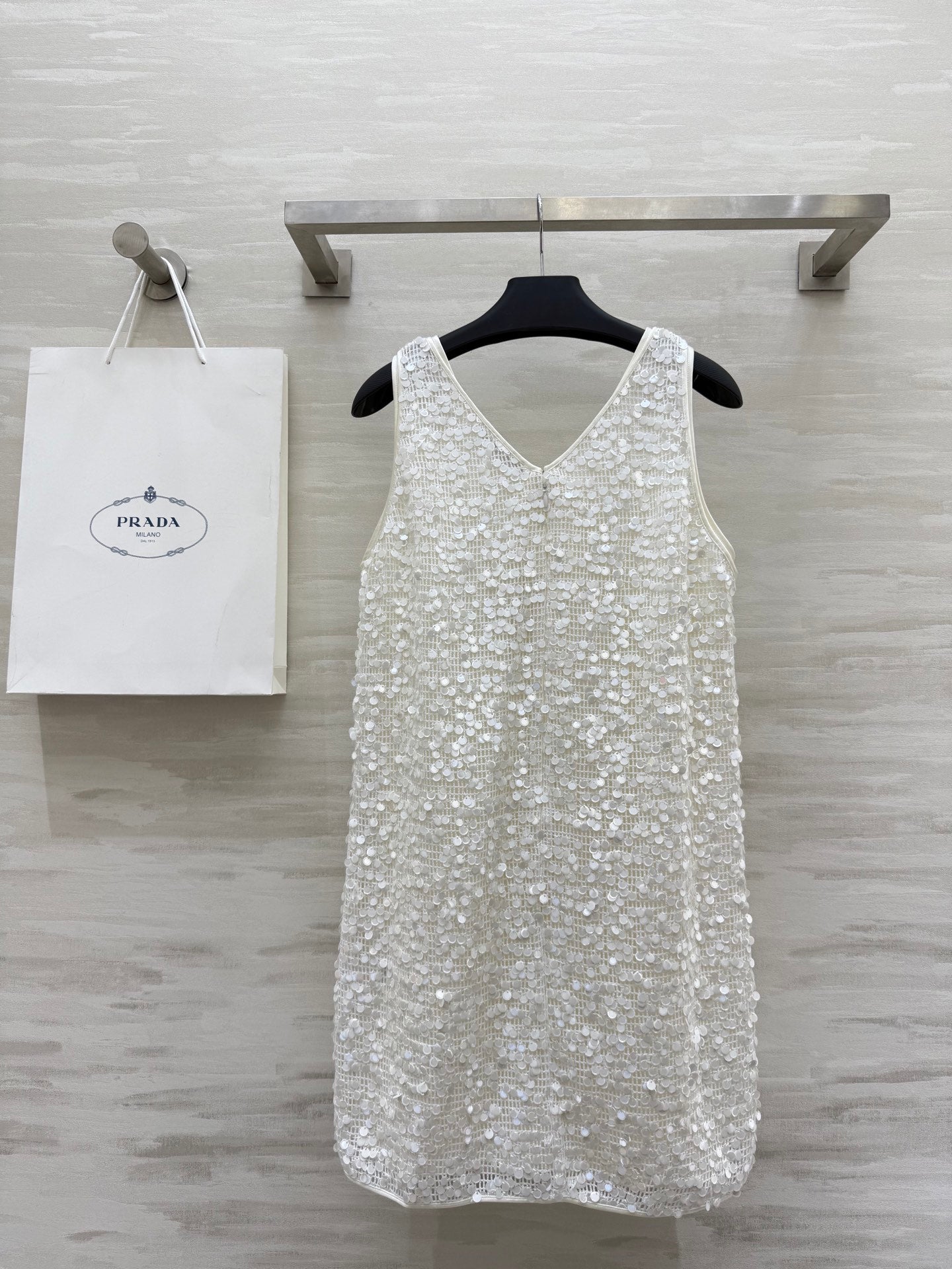 Prada 25 Sequin Vest Dress White Polyester