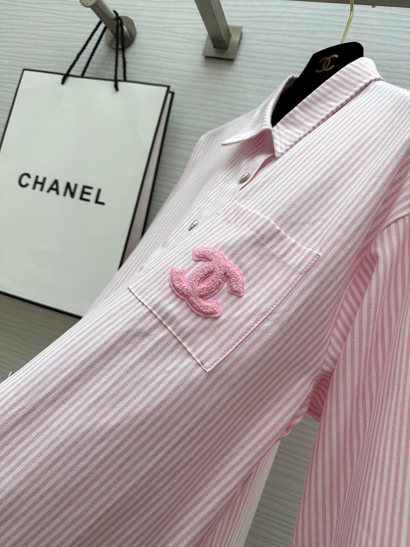 Chanel 2026 Striped Shirt Pink Cotton 352255