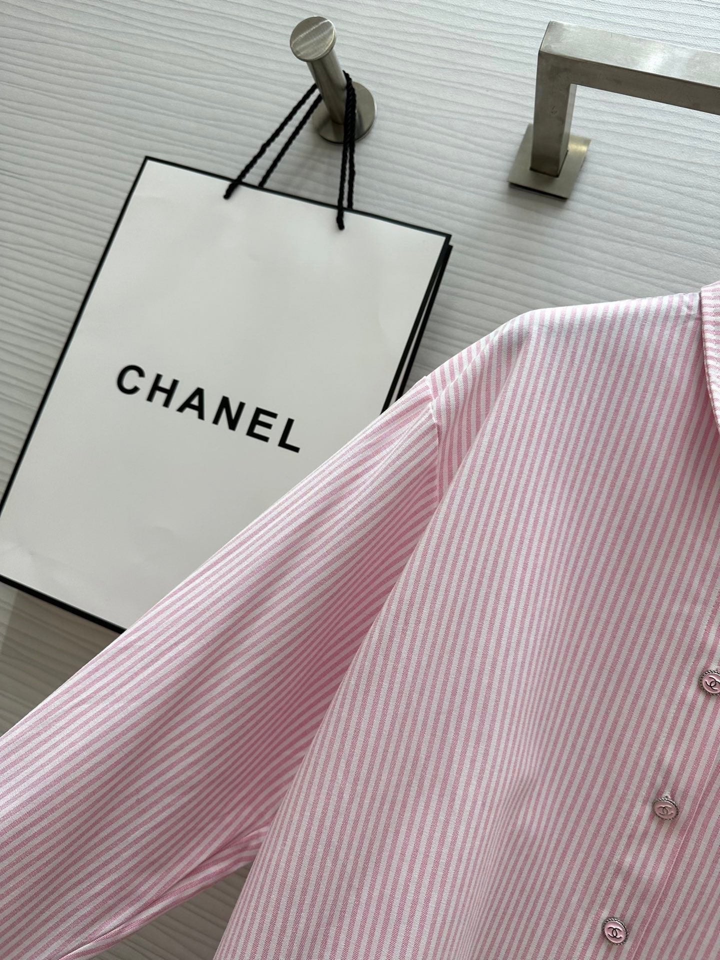 Chanel 2026 Striped Shirt Pink Cotton 352255