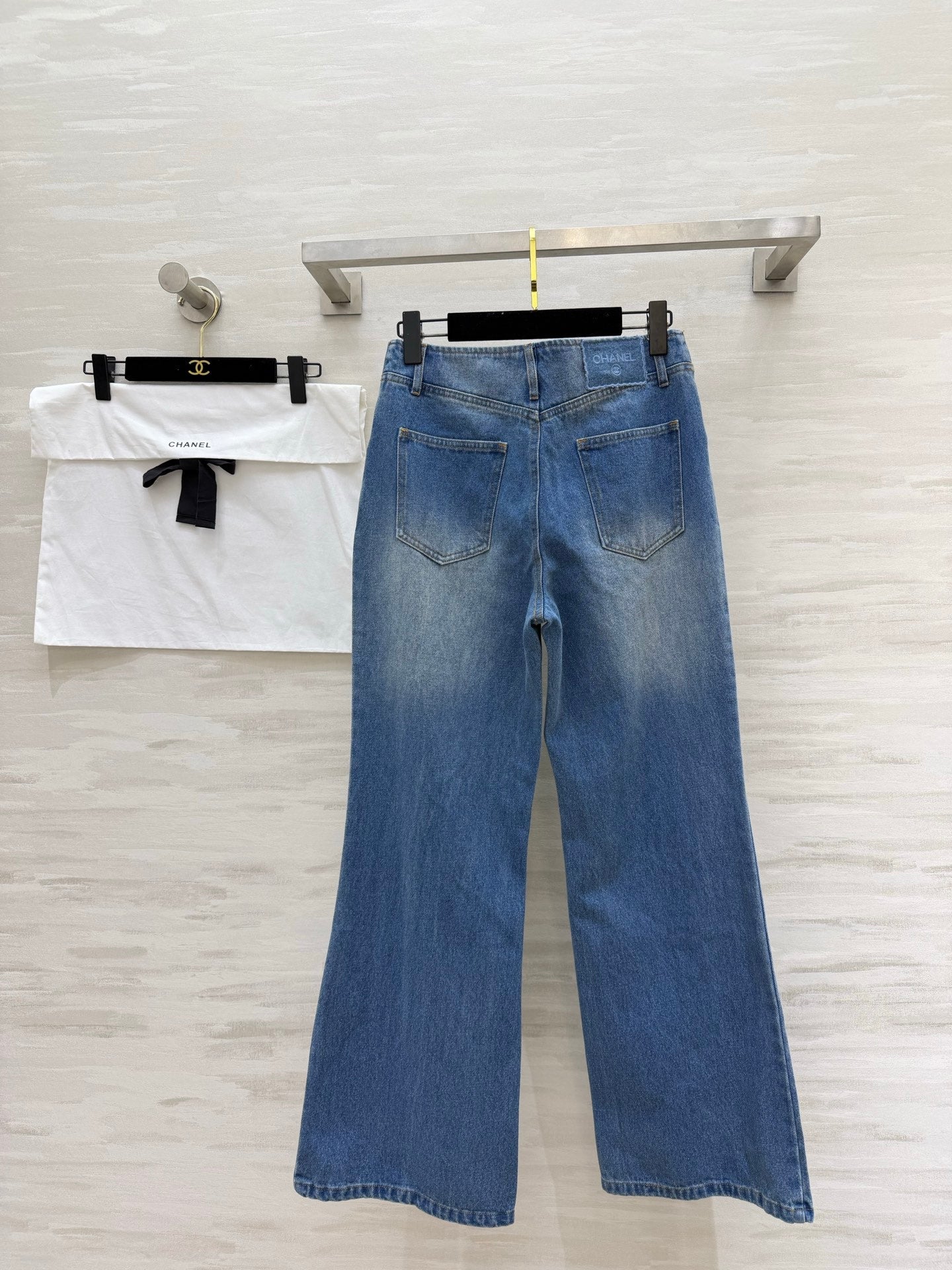 Chanel 2026 Distressed Flared Jeans Blue Cotton 367310
