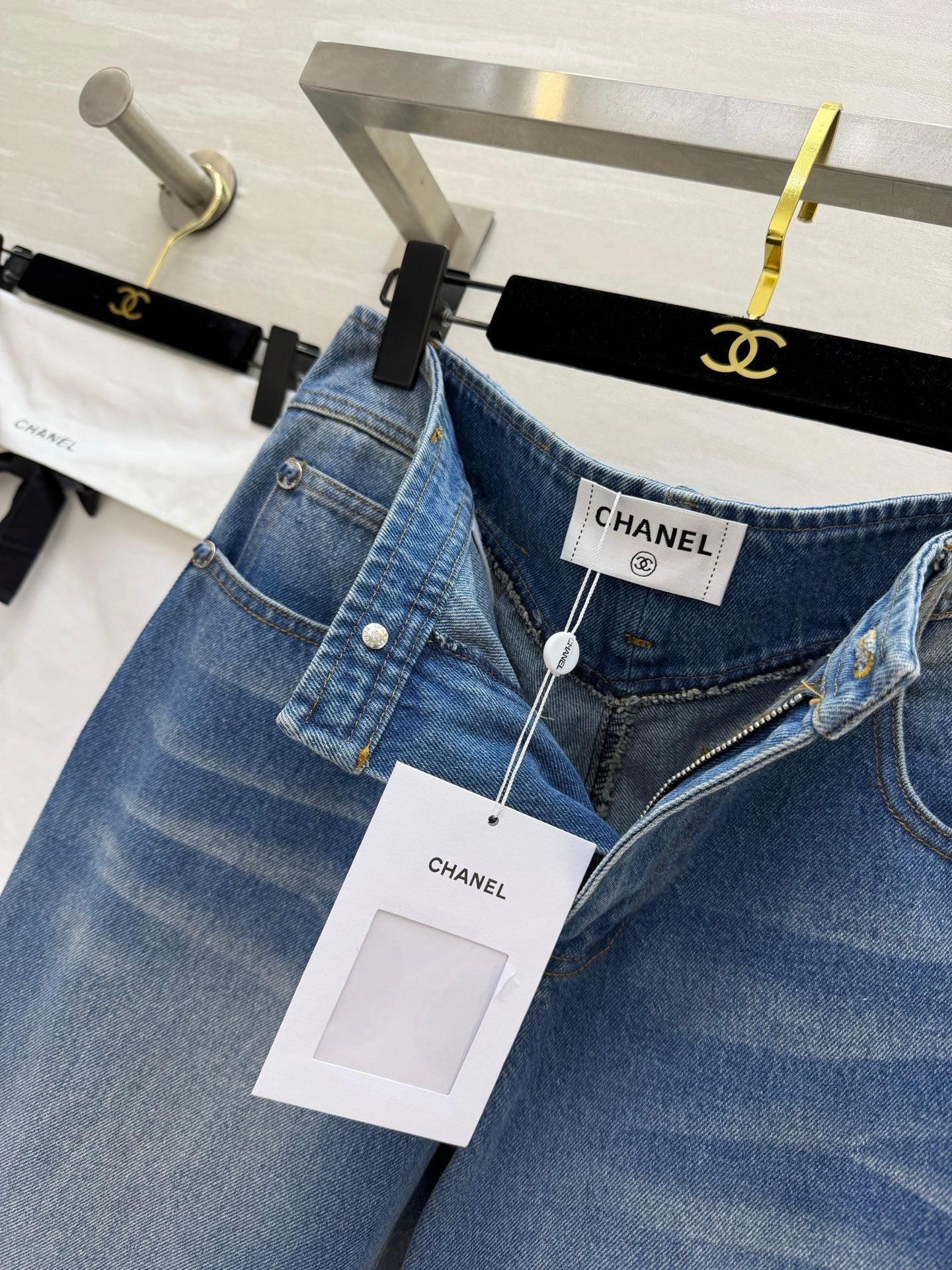 Chanel 2026 Distressed Flared Jeans Blue Cotton 367310