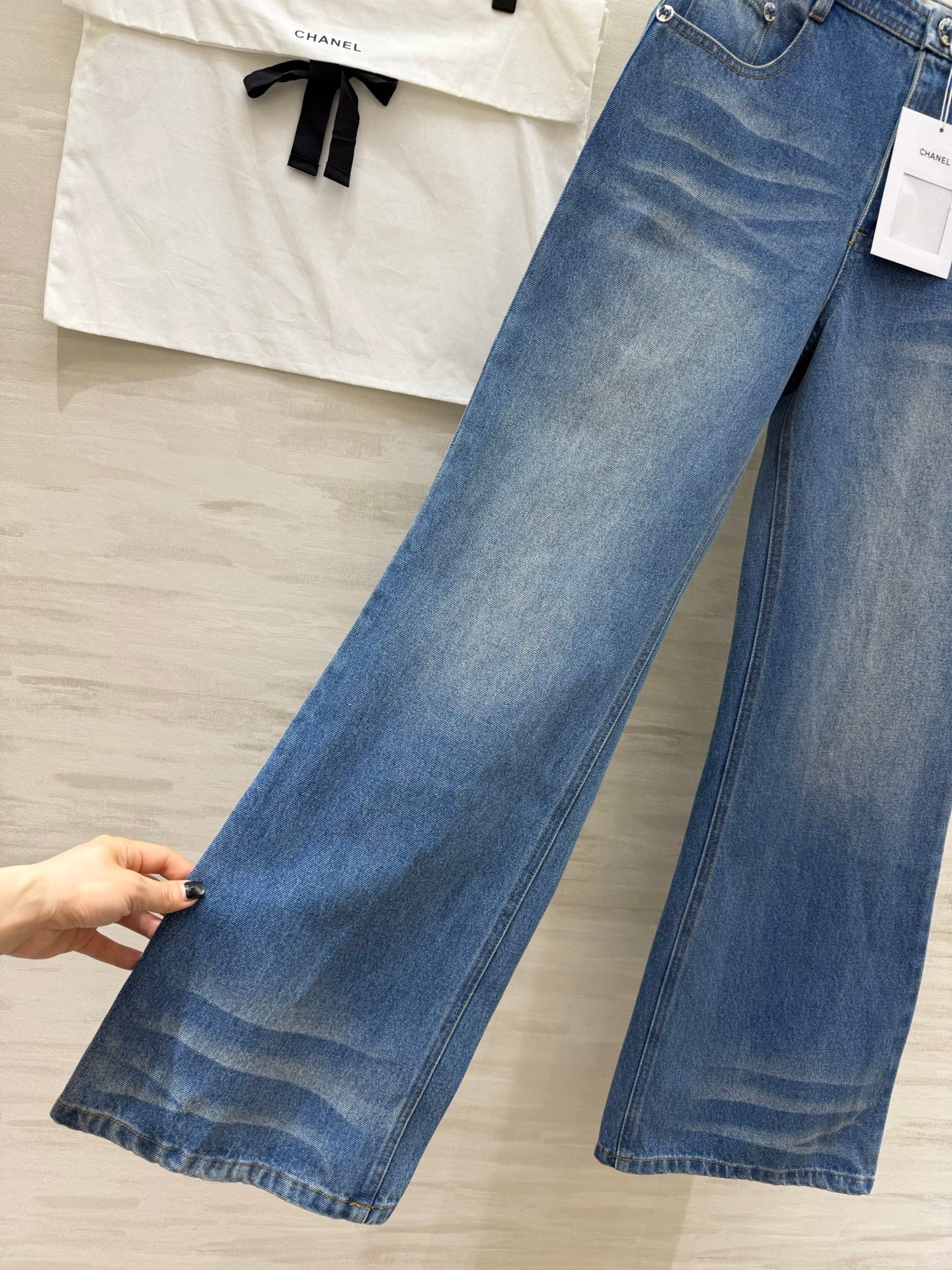 Chanel 2026 Distressed Flared Jeans Blue Cotton 367310