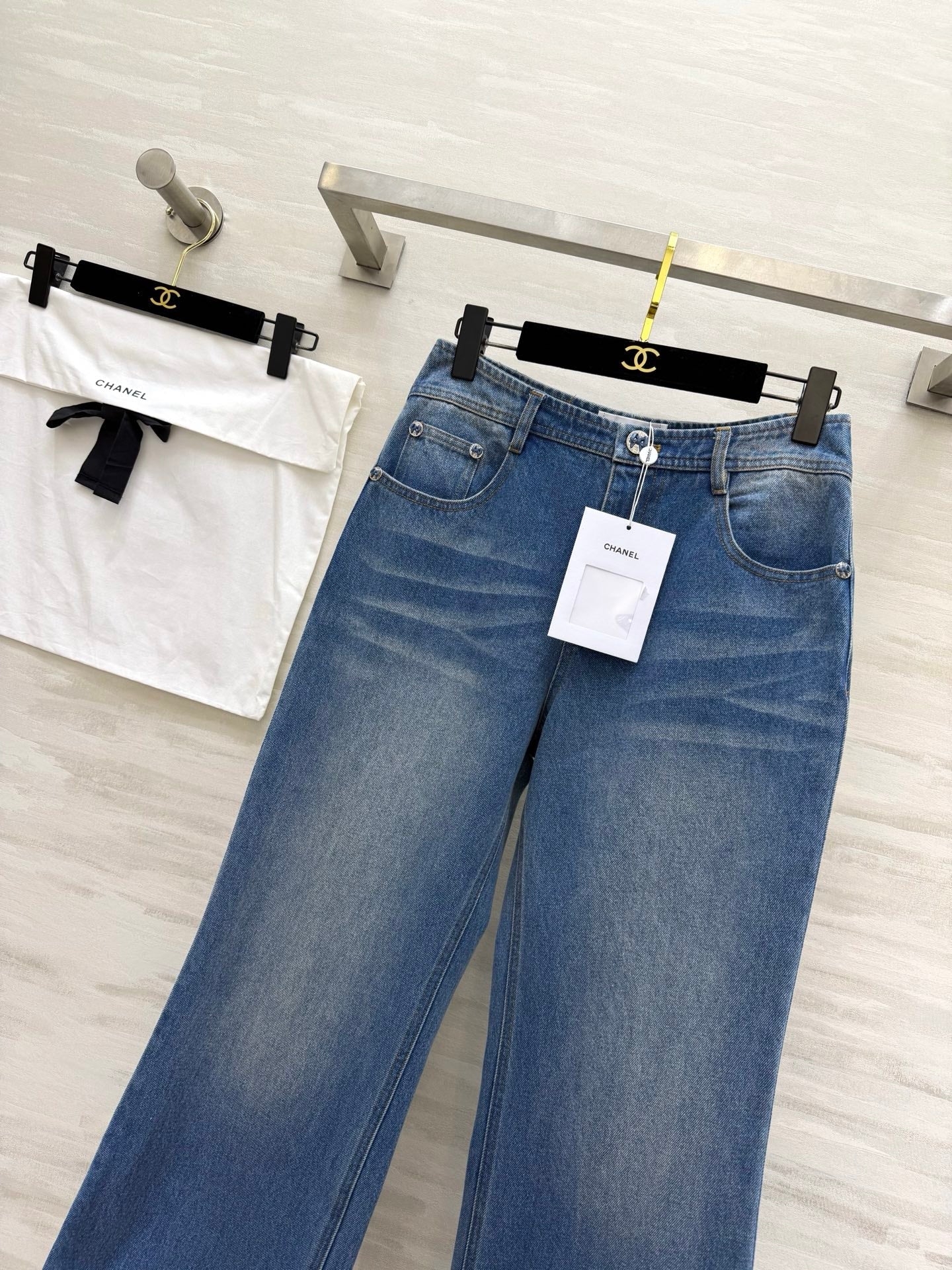 Chanel 2026 Distressed Flared Jeans Blue Cotton 367310