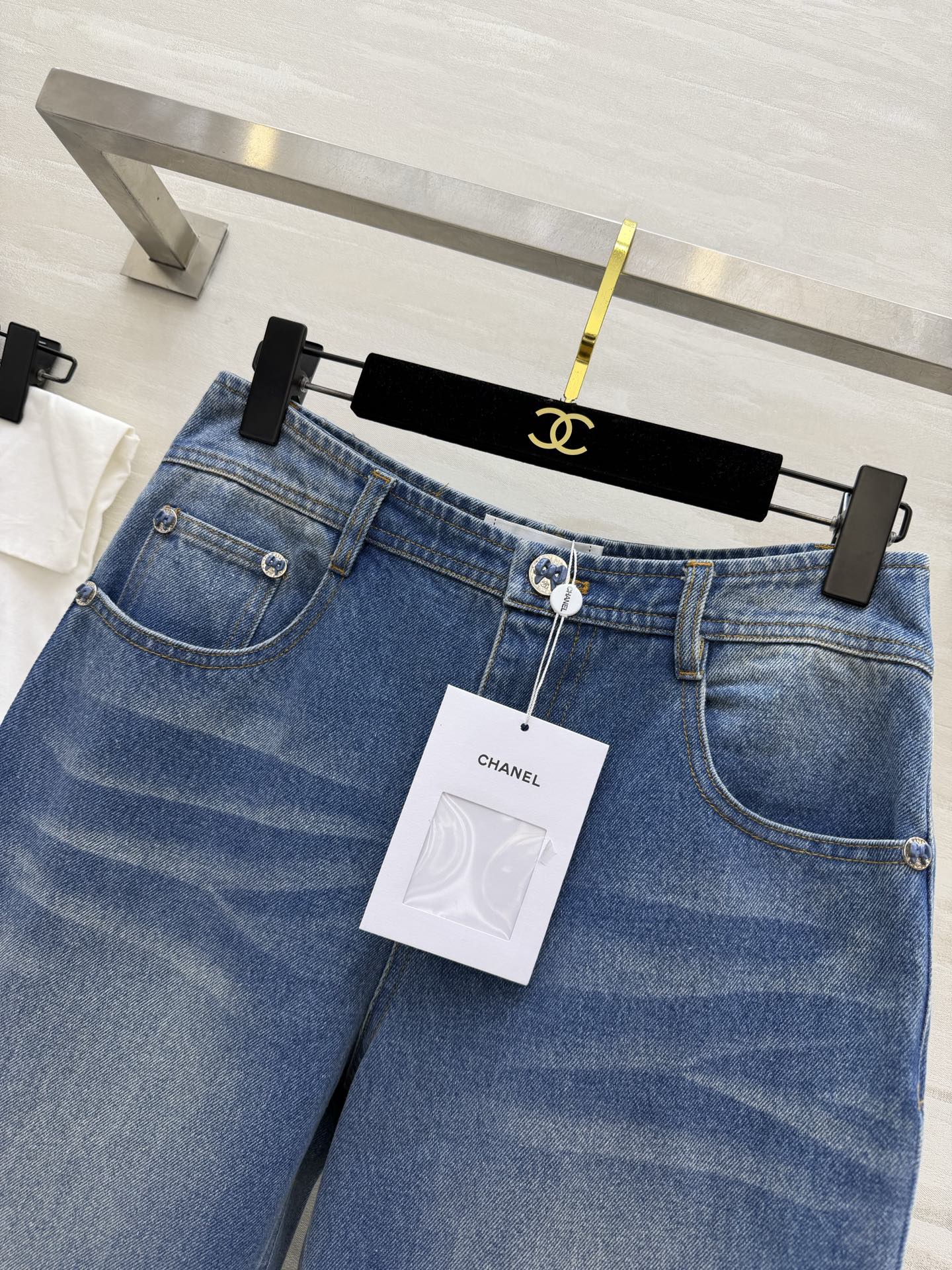 Chanel 2026 Distressed Flared Jeans Blue Cotton 367310