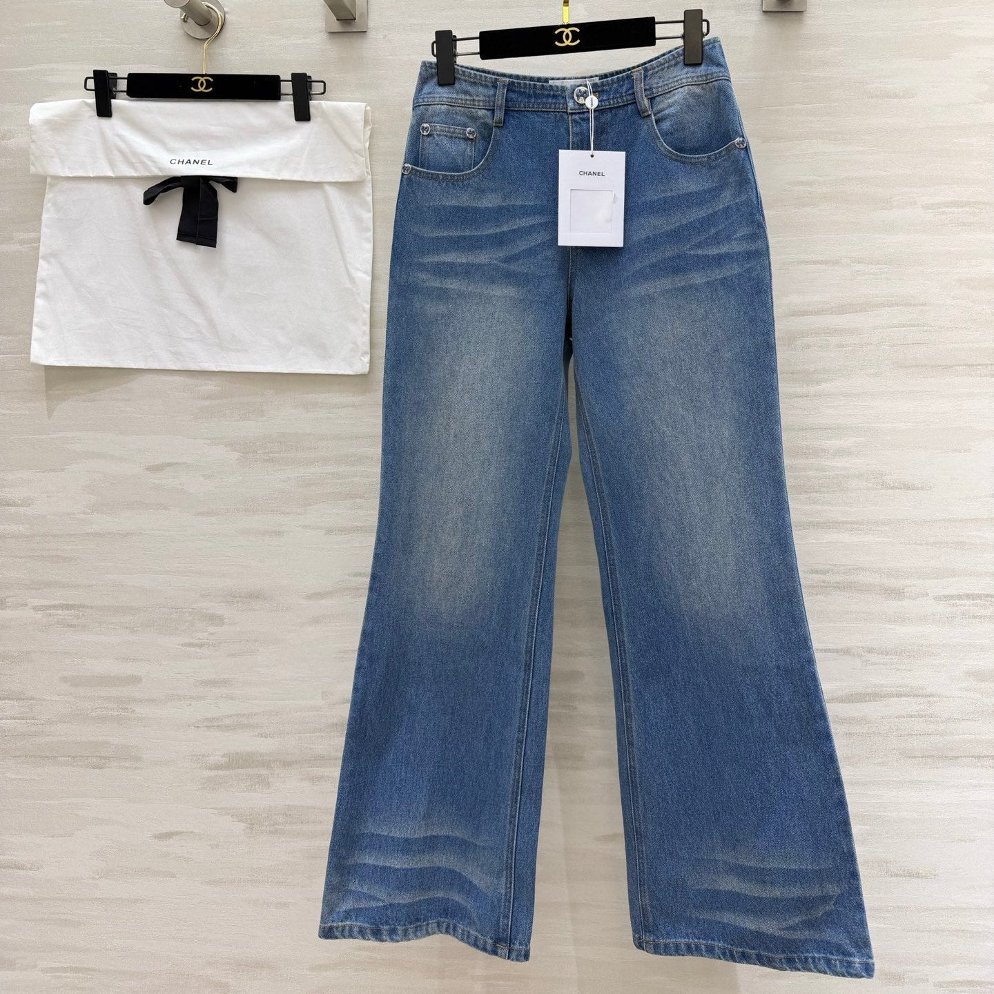 Chanel 2026 Distressed Flared Jeans Blue Cotton 367310