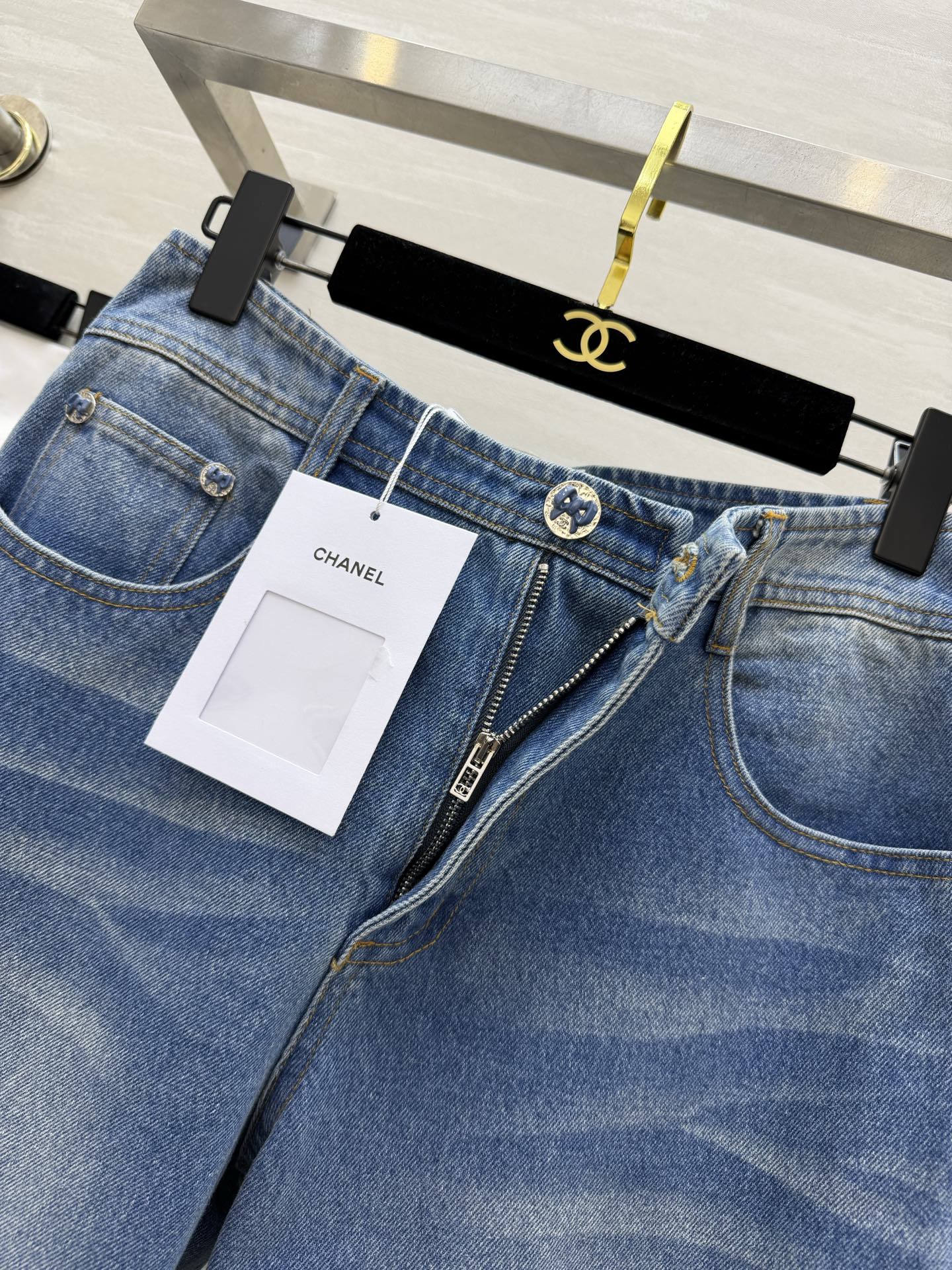 Chanel 2026 Distressed Flared Jeans Blue Cotton 367310