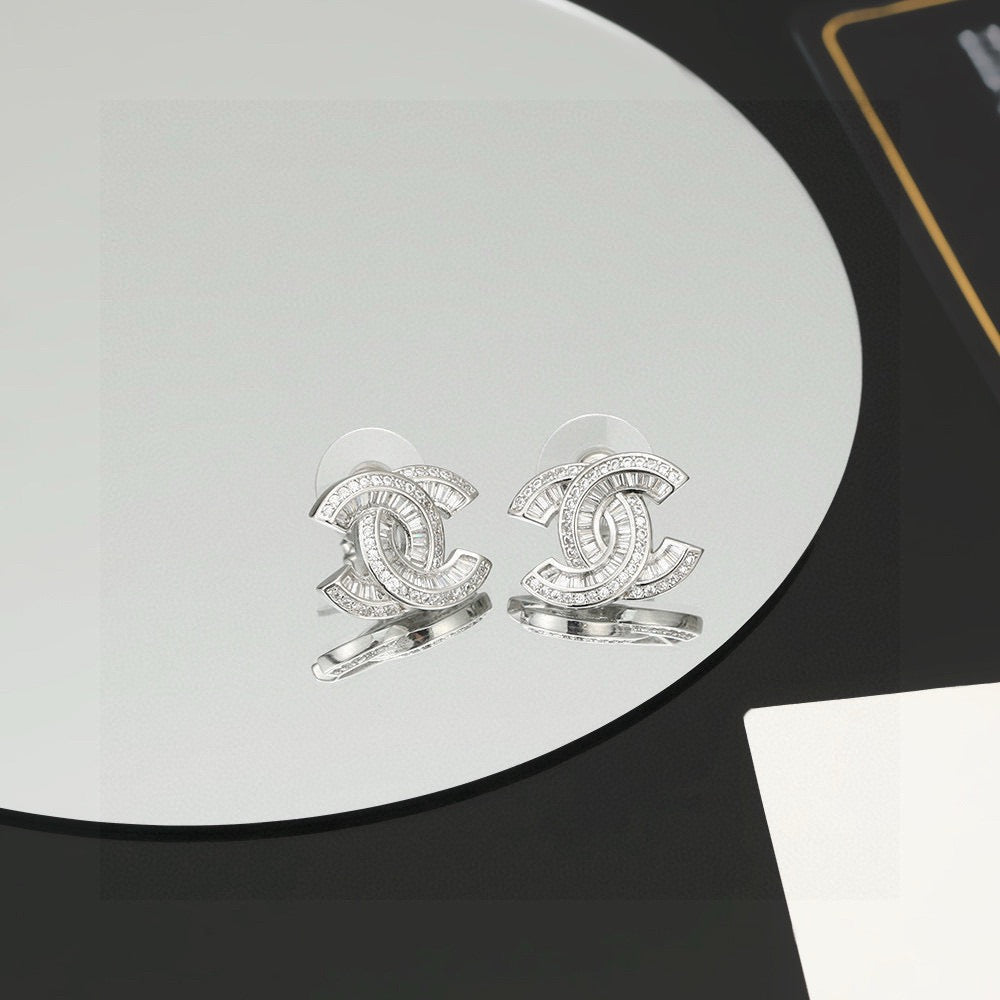 CC Double C Sliver Diamond Earrings