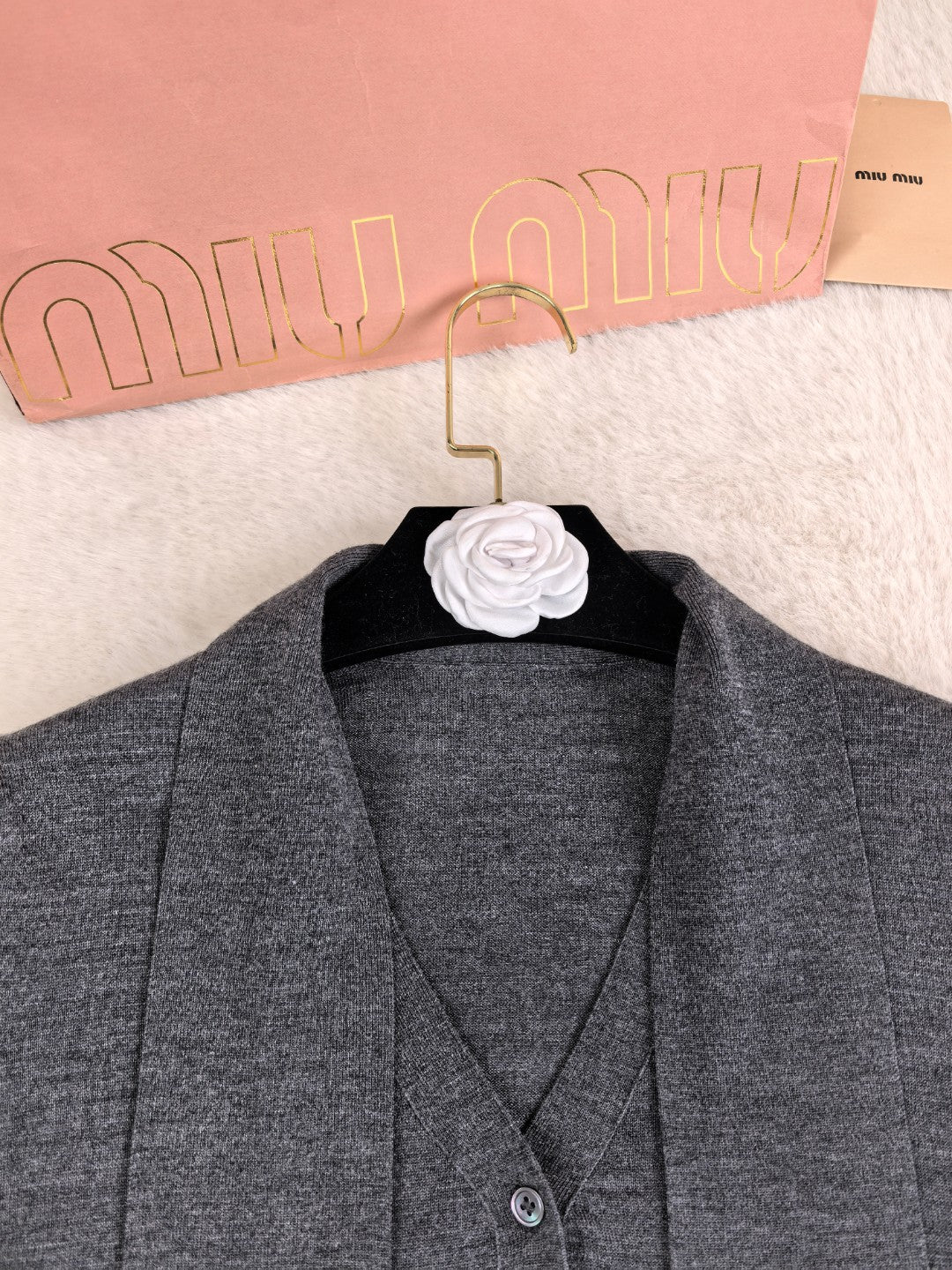 Miumiu 2026 Cardigan With Bow Tie Dark Grey Wool 837254
