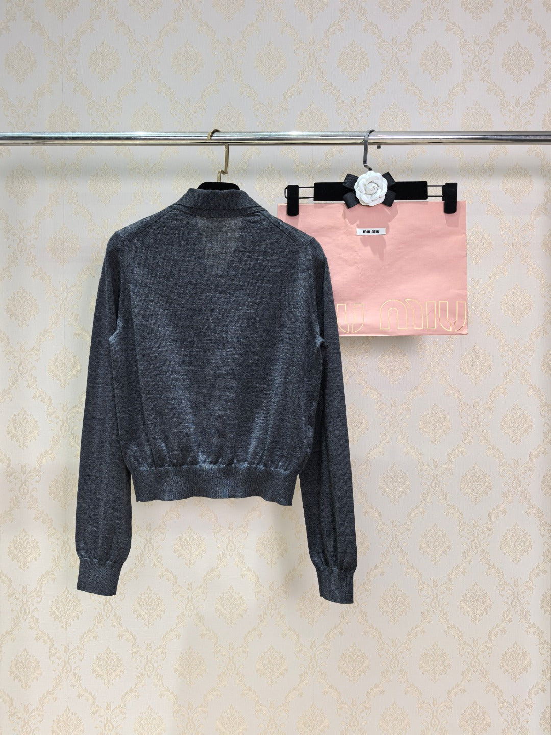 Miumiu 2026 Cardigan With Bow Tie Dark Grey Wool 837254