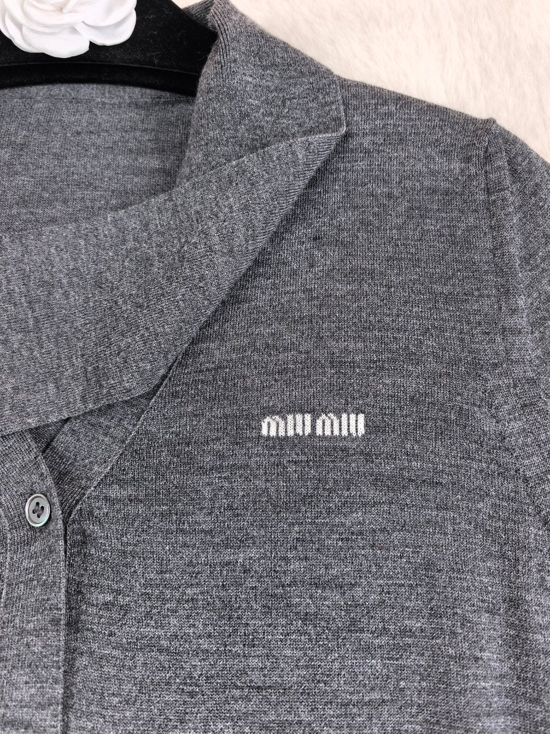 Miumiu 2026 Cardigan With Bow Tie Dark Grey Wool 837254