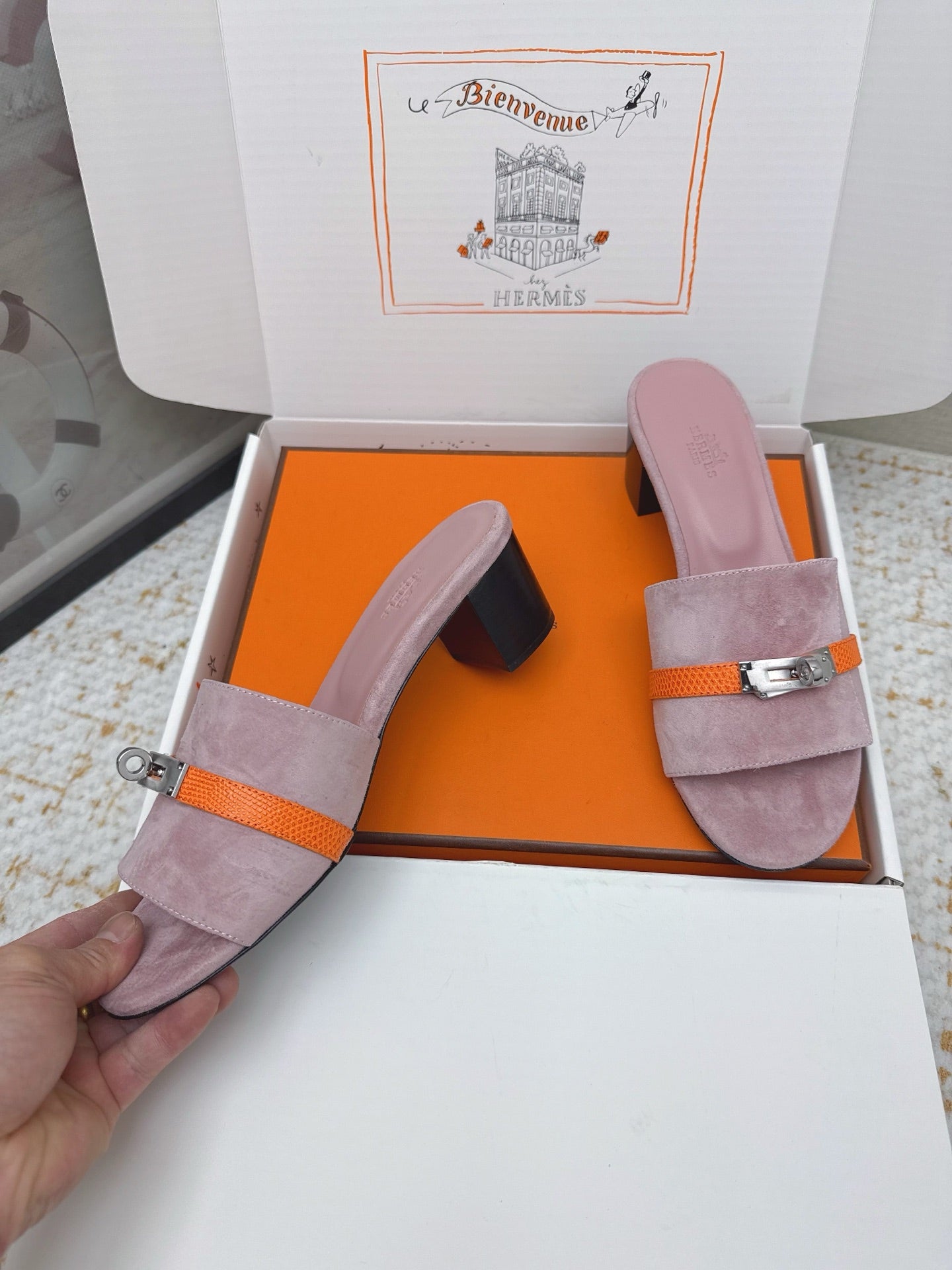 HM 26ss Oasis Sandals 50 Rose Nude Suede Cowhide 625183