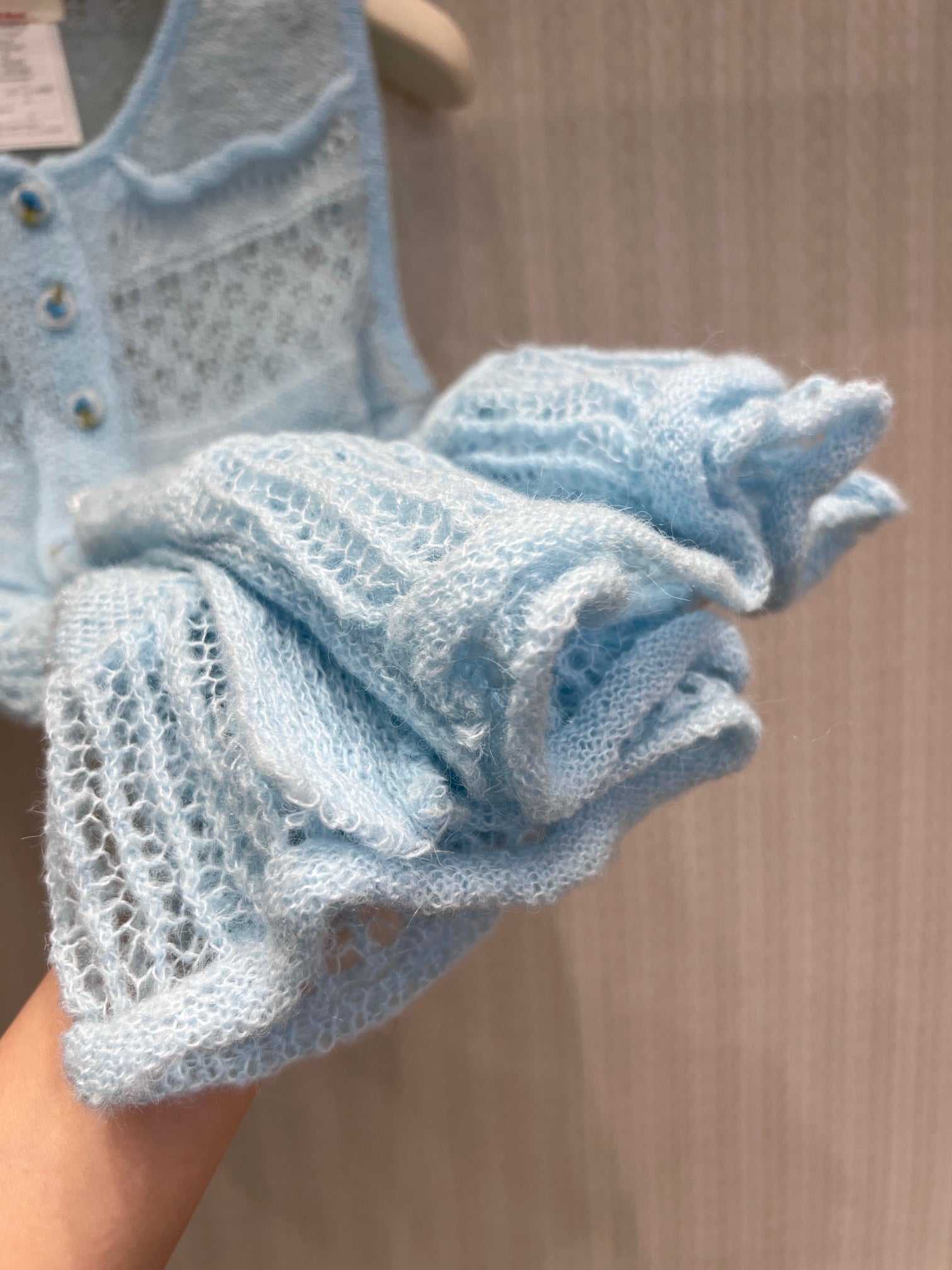 Chanel 2026 Hollow-Out Knit Vest Ice Blue Cashmere
