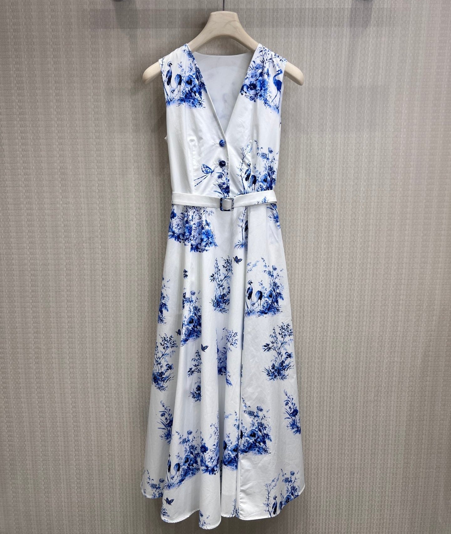 Dior 2026 Sleeveless Dress Blue White Cotton 410165