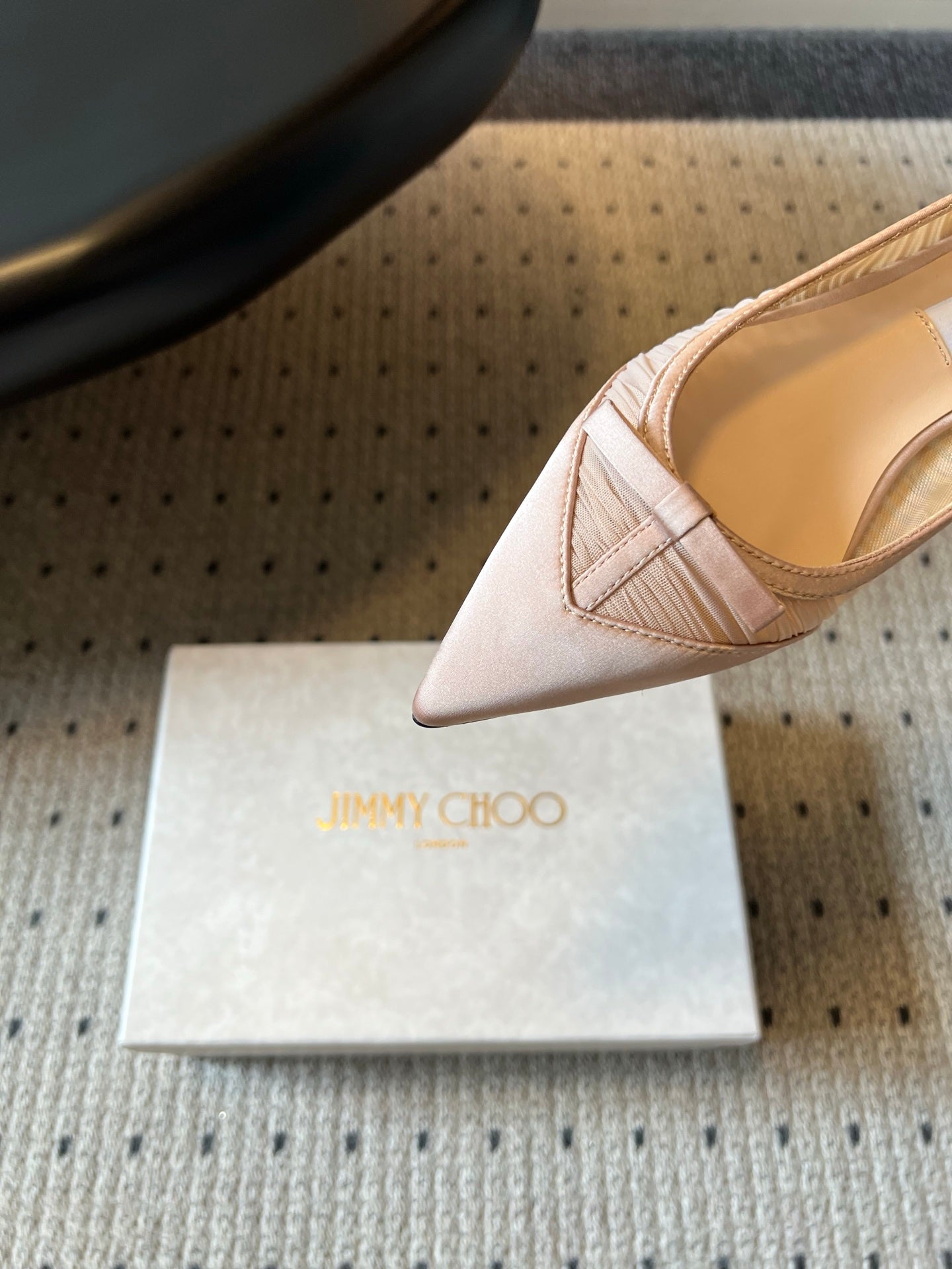 Jimmy Choo 2026 Pleated Bow Pointed Toe Ballet Flat Mesh Silk 933905