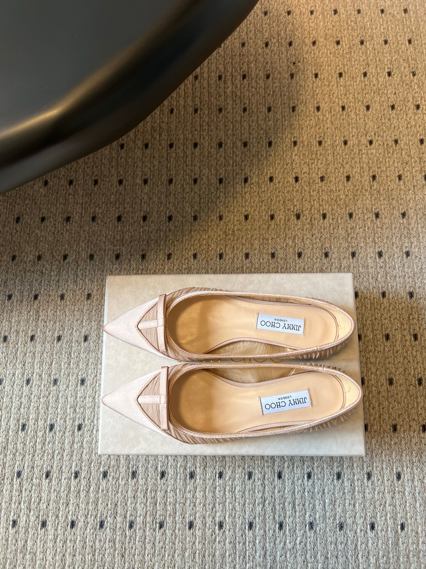 Jimmy Choo 2026 Pleated Bow Pointed Toe Ballet Flat Mesh Silk 933905