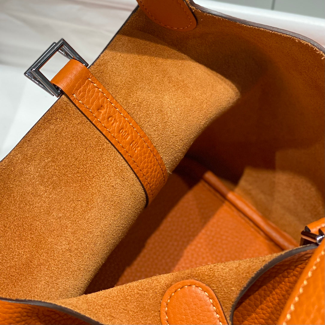 picotin lock dark orange togo leather silver hardware