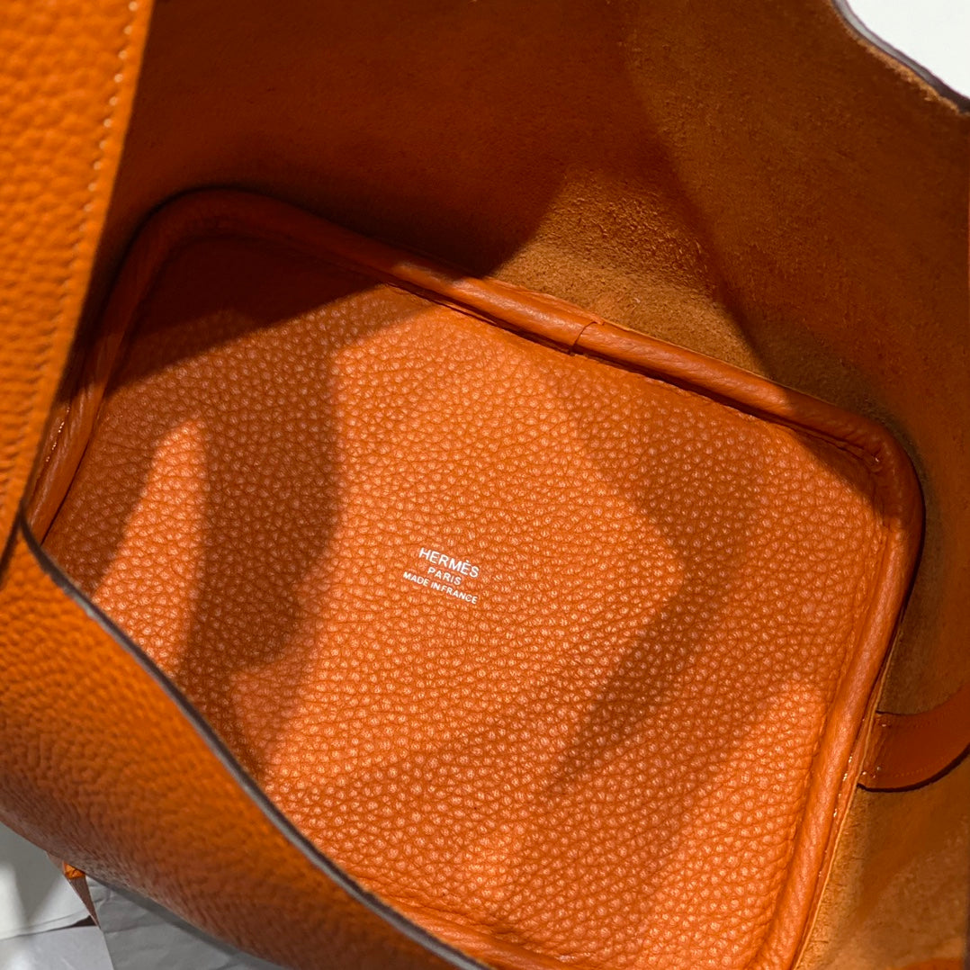 picotin lock dark orange togo leather silver hardware