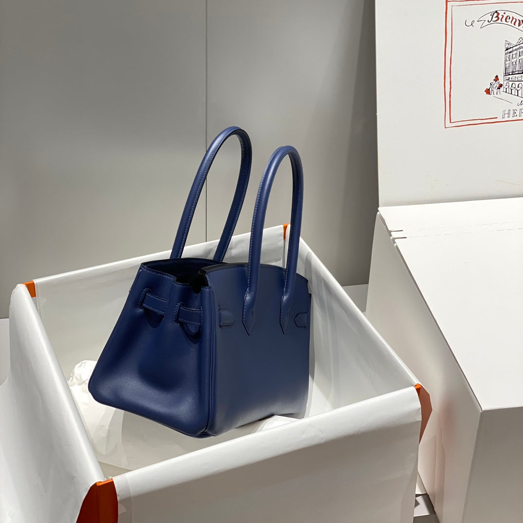 HM Shoulder Birkin 29 Navy Blue Brown Leather 222344