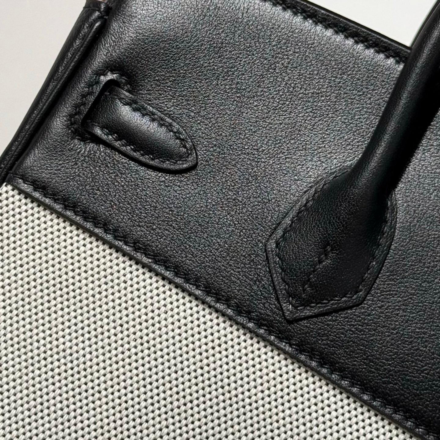 HM Birkin 25cm Black Swift Grey Canvas Silver Hardware