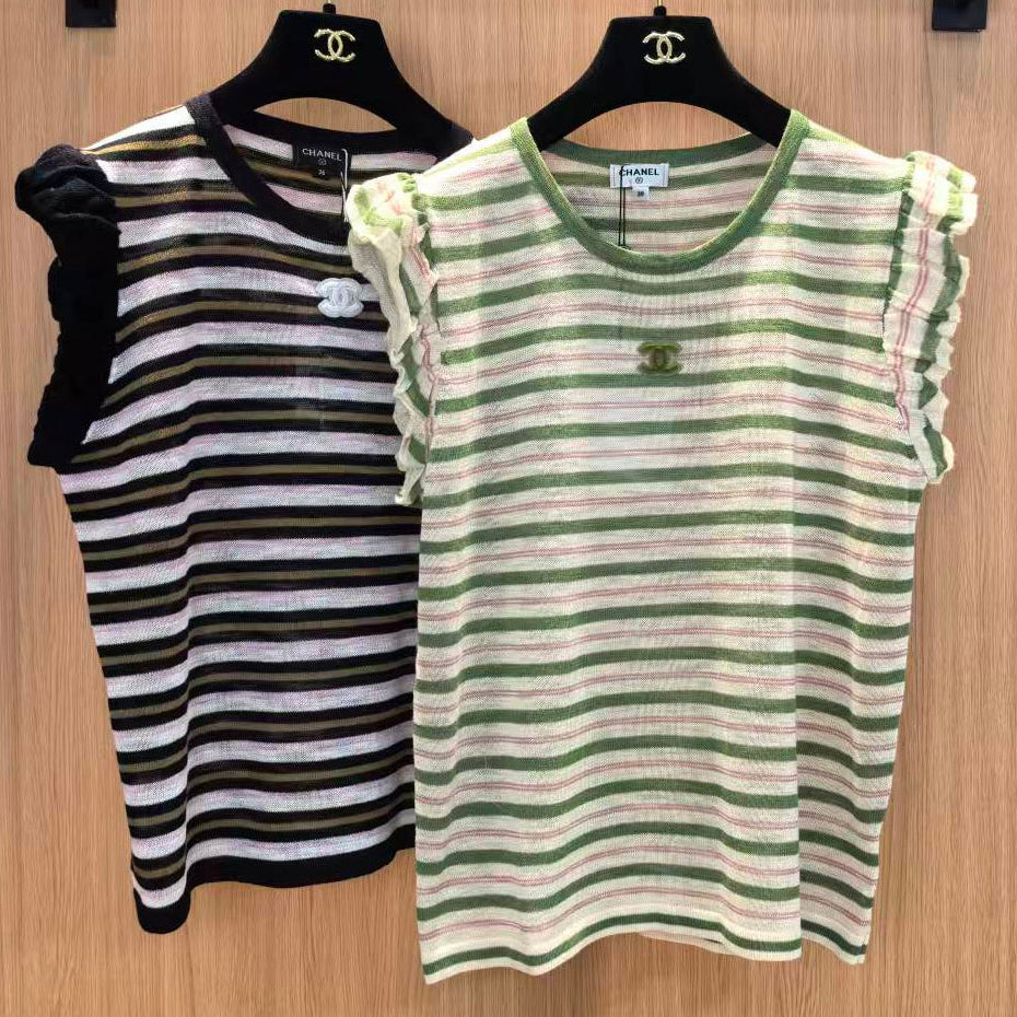 Chanel 2026 Striped Sleeveless Knit Vest Acrylic 387901