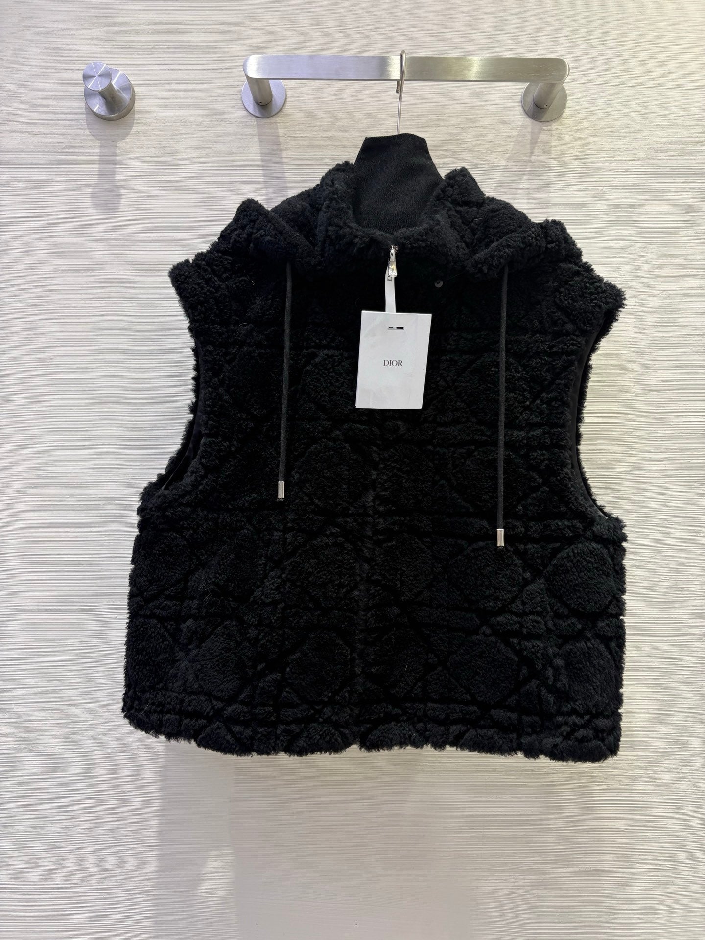 CD 25 Hooded Vest Leather And Fur Ivory White
