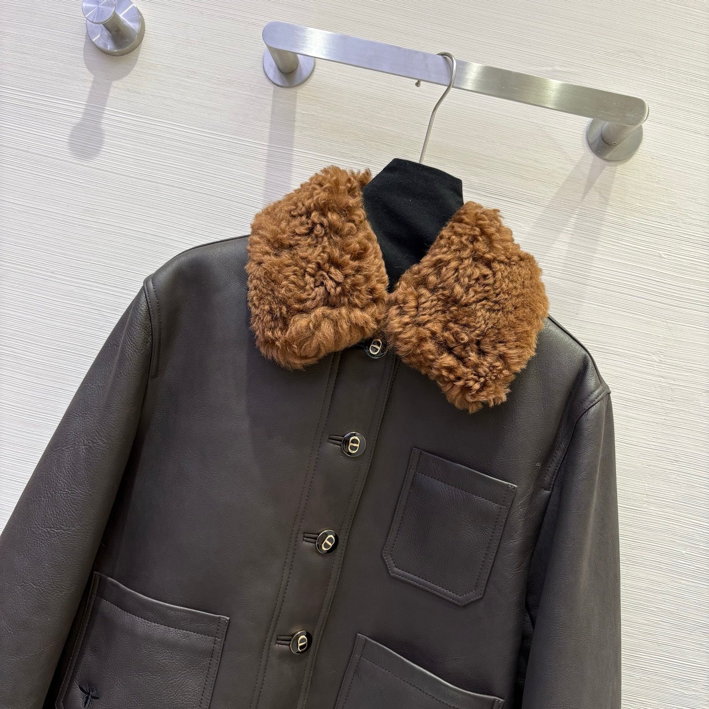 CD 25 Fur Leather Coat Black And Brown Earth