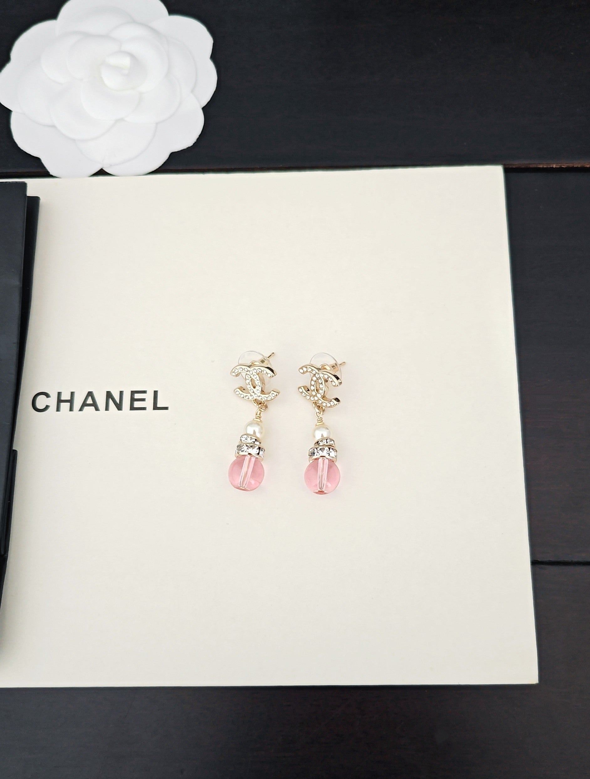 CC Double C Pink Gourd Light Gold Diamond Earrings