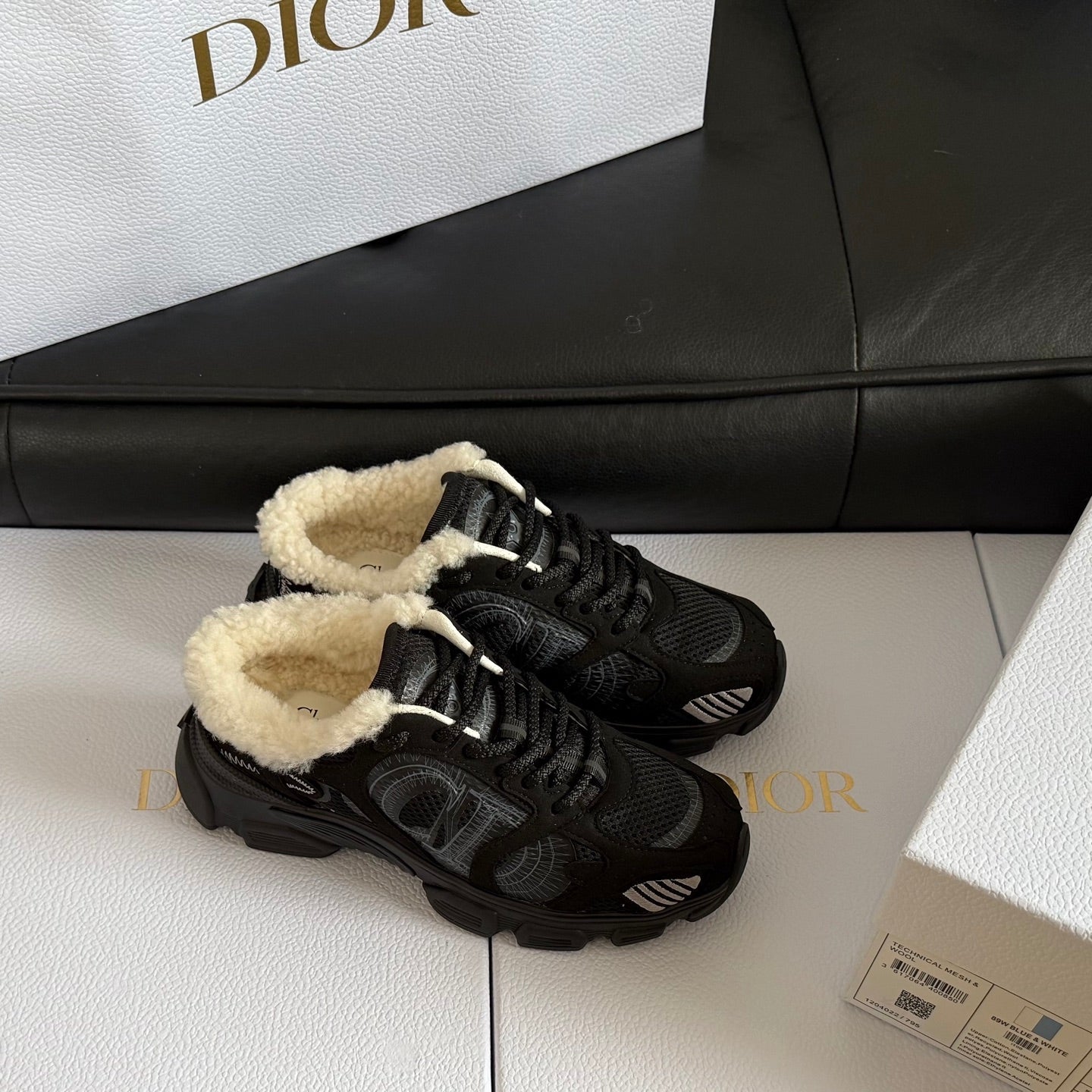Dior 25 Chrono Sneakers Black Cream Mesh Suede Calfskin 531388