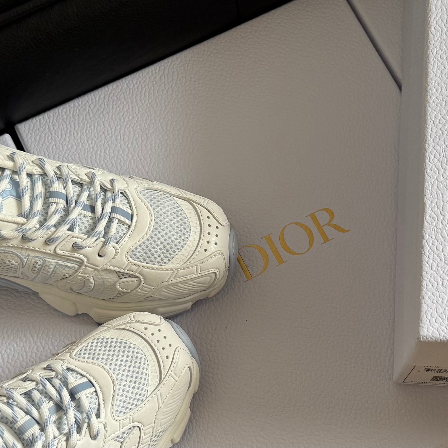 Dior 25 Chrono Sneakers Cream Blue Mesh Calfskin 531391