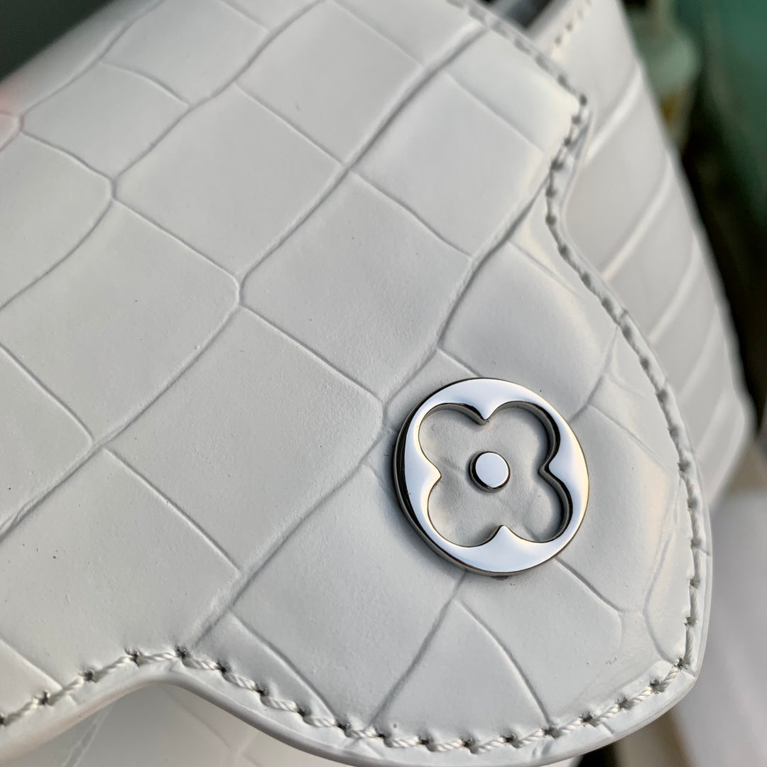 CAPUCINES MINI 21 WHITE CROCODILE EMBOSSED CALFSKIN SILVER HARDWARE