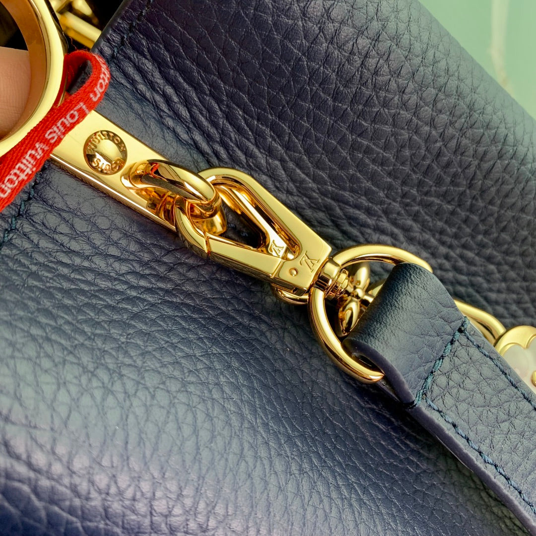 CAPUCINES BB 27 DARK BLUE TAURILLON MOP GOLD HARDWARE