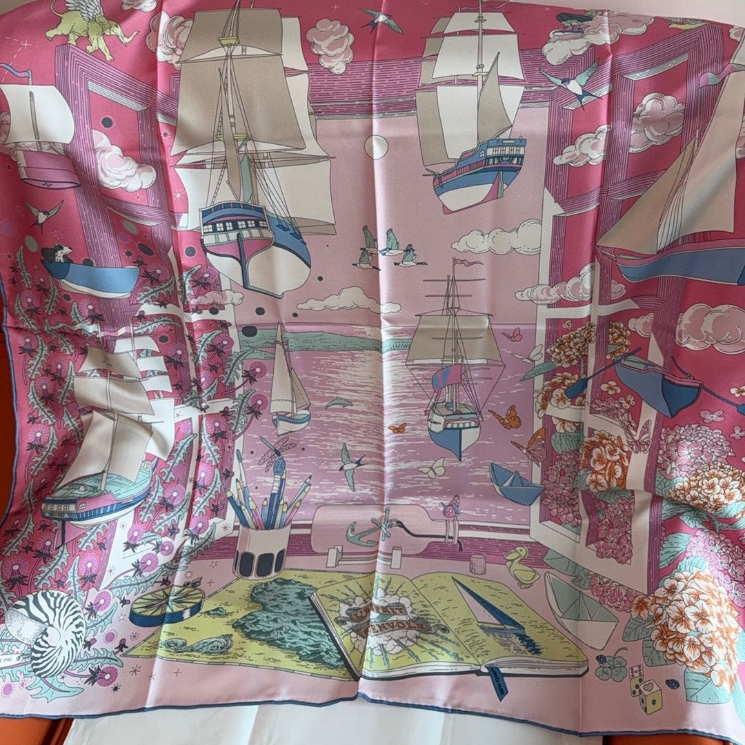 HM 26s 90 Scarf Pink Colorful Mulberry Silk 153388