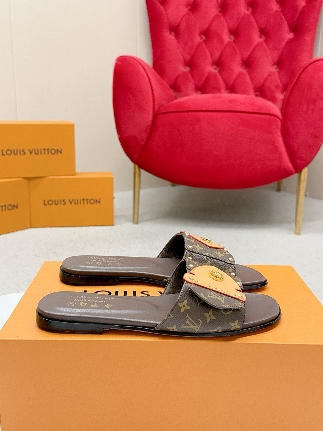 LV 26ss Slippers Brown Monogram Sheepskin 671275