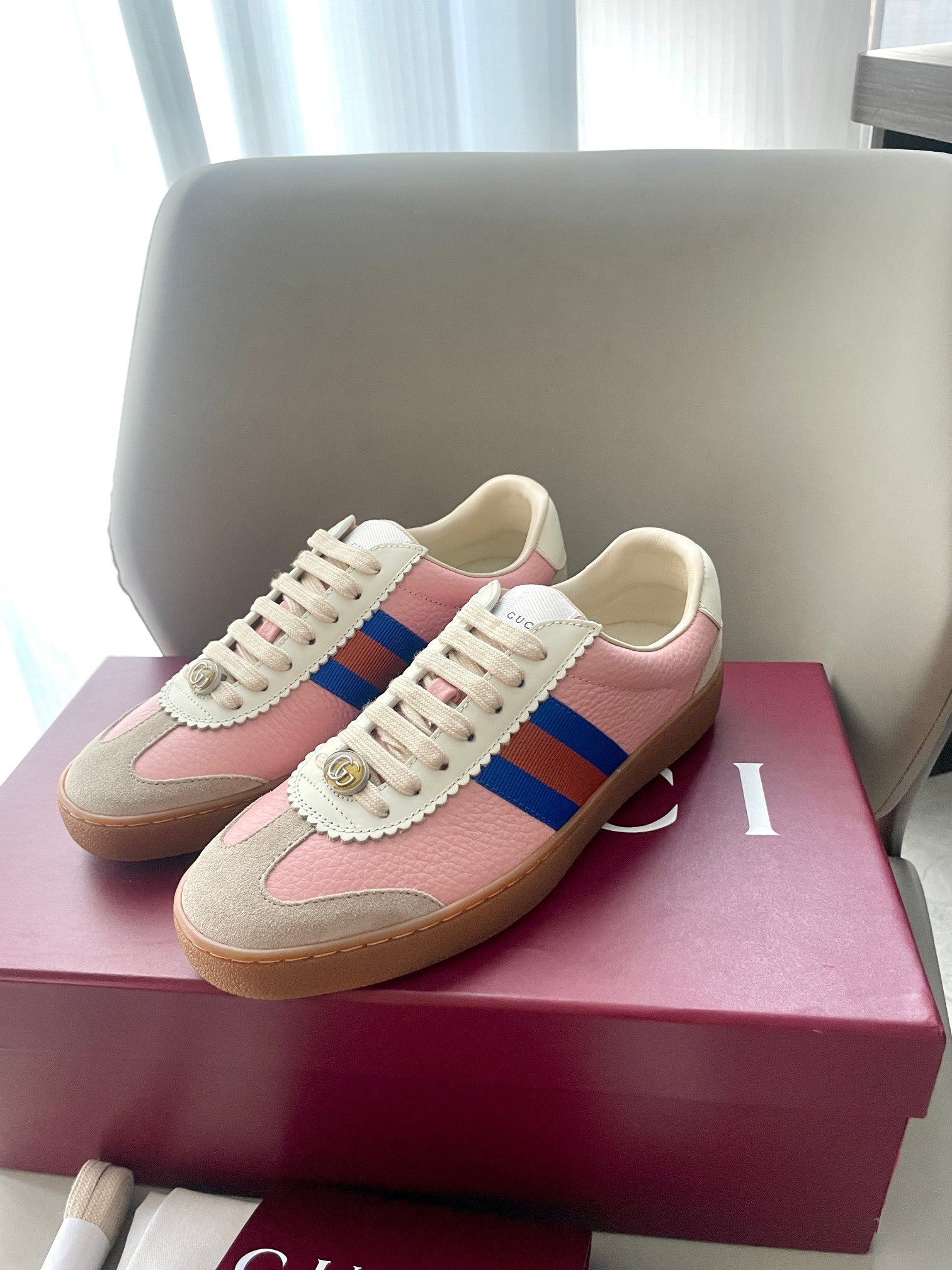 GG 26 Sneaker Beige Pink Cowhide Suede 632804