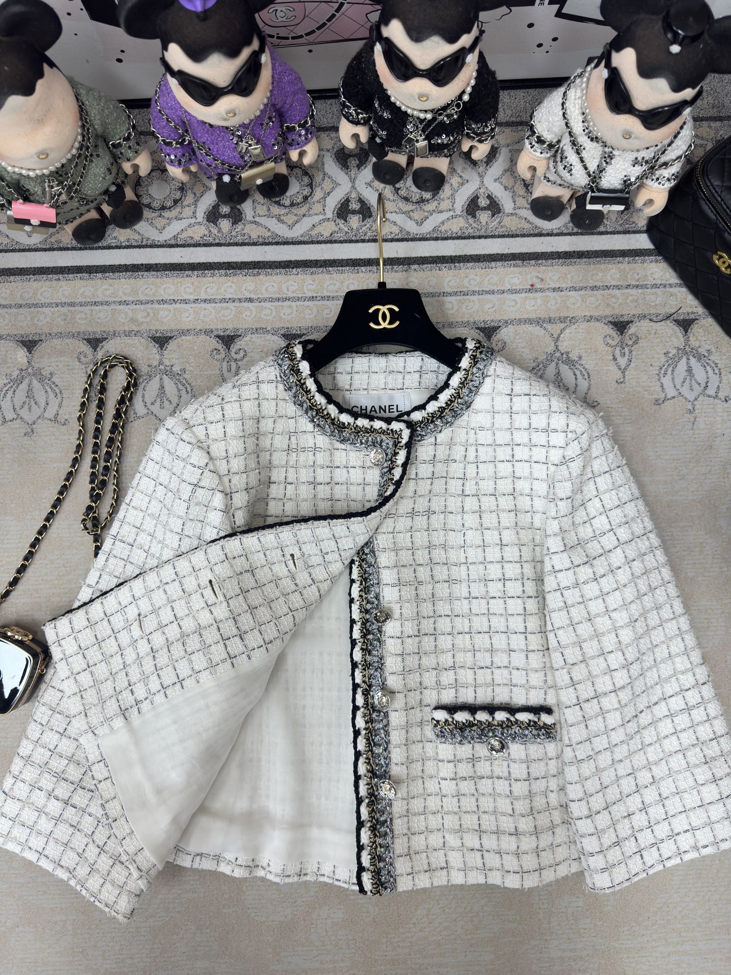 CC 25 Tweed Plaid Jacket White Cotton Polyester 251871