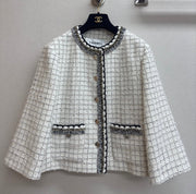 CC 25 Tweed Plaid Jacket White Cotton Polyester 251871