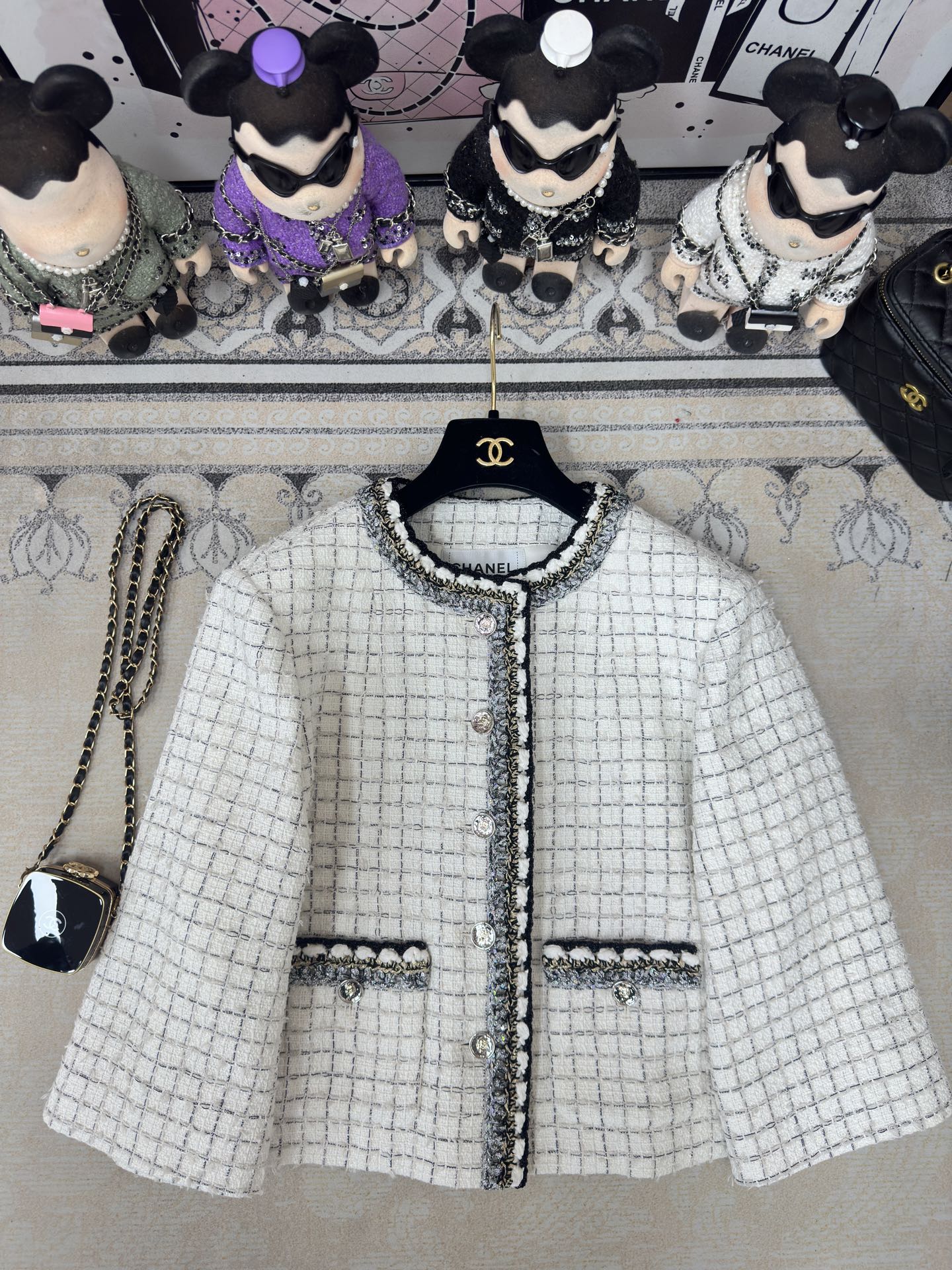 CC 25 Tweed Plaid Jacket White Cotton Polyester 251871