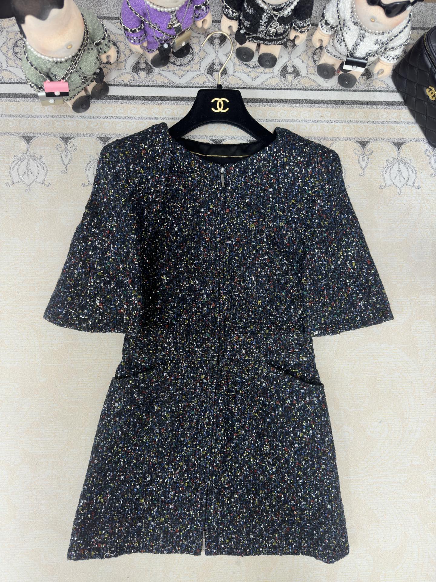 CC Tweed Short Sleeve Dress  Multicolor Polyester Polyamide 251864