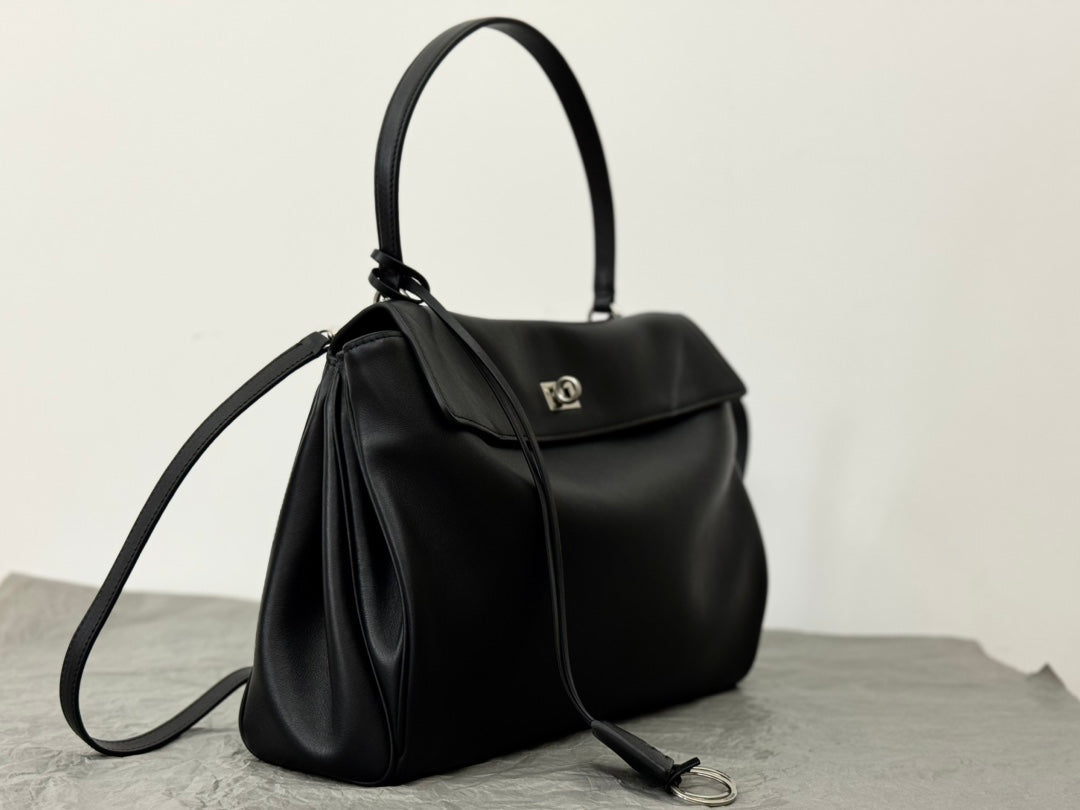 Balenciaga Medium Rodeo Bag 35 Black Calfskin Sliver Hardware