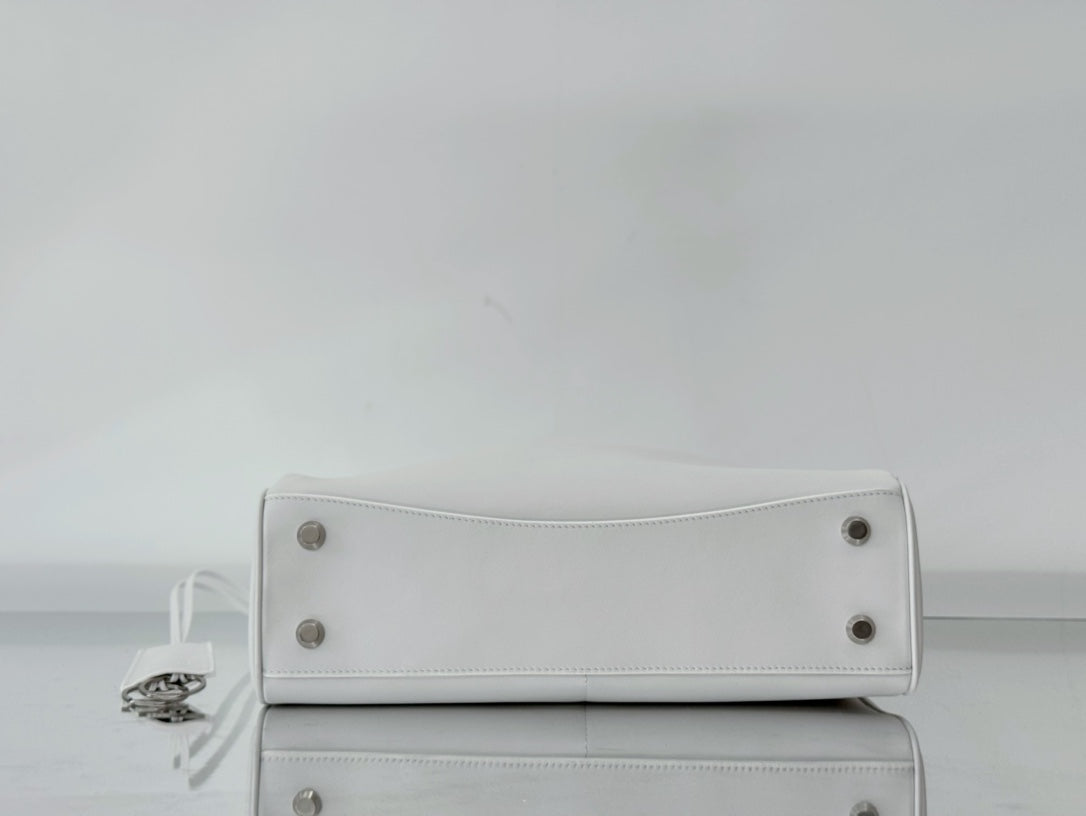 Balenciaga Medium Bag 35 White Calfskin Sliver Hardware