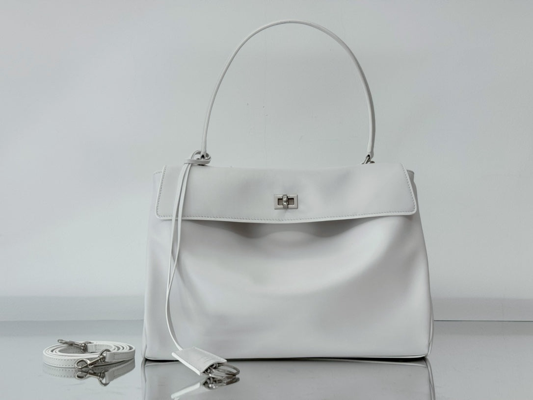Balenciaga Medium Bag 35 White Calfskin Sliver Hardware