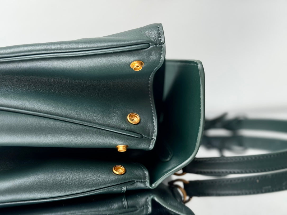 Balenciaga Medium Bag 35 Dark Green Calfskin Gold Hardware