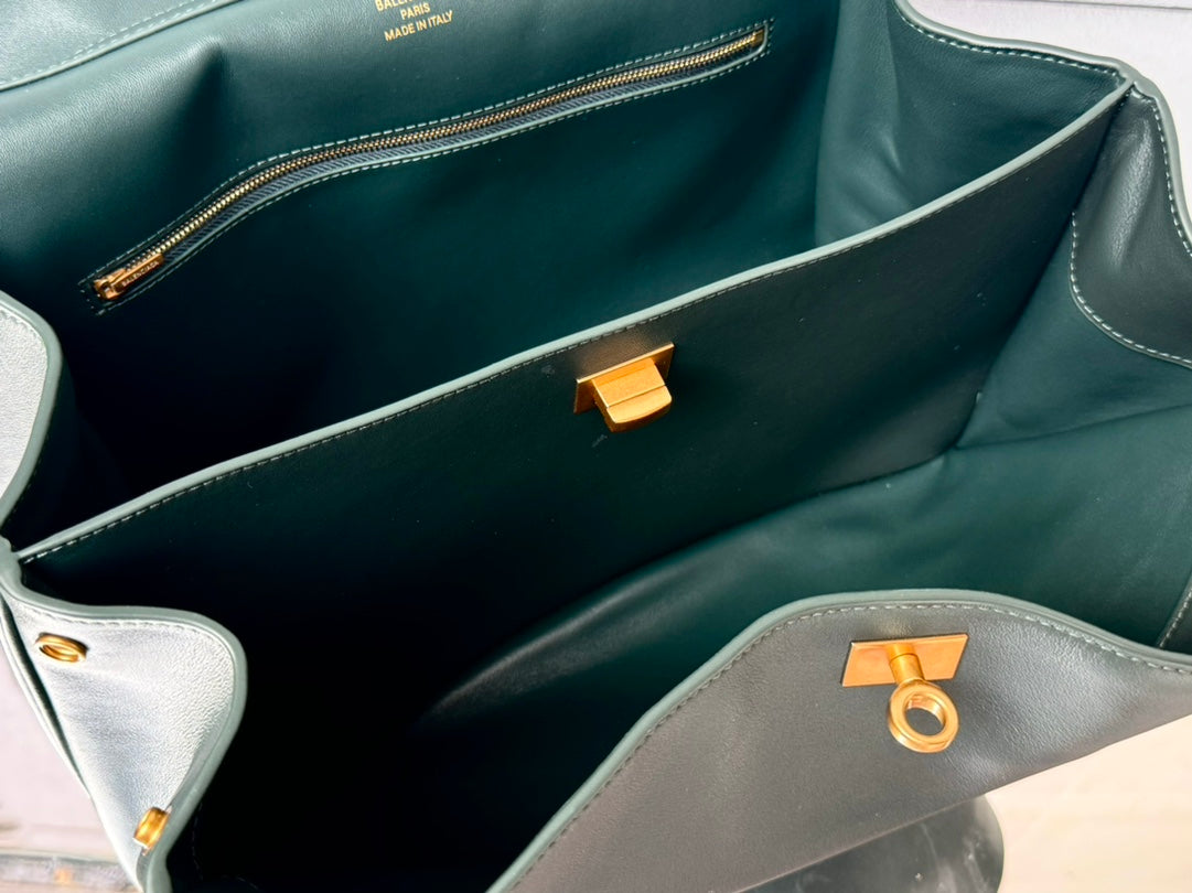 Balenciaga Large Bag 40 Dark Green Calfskin Gold Hardware