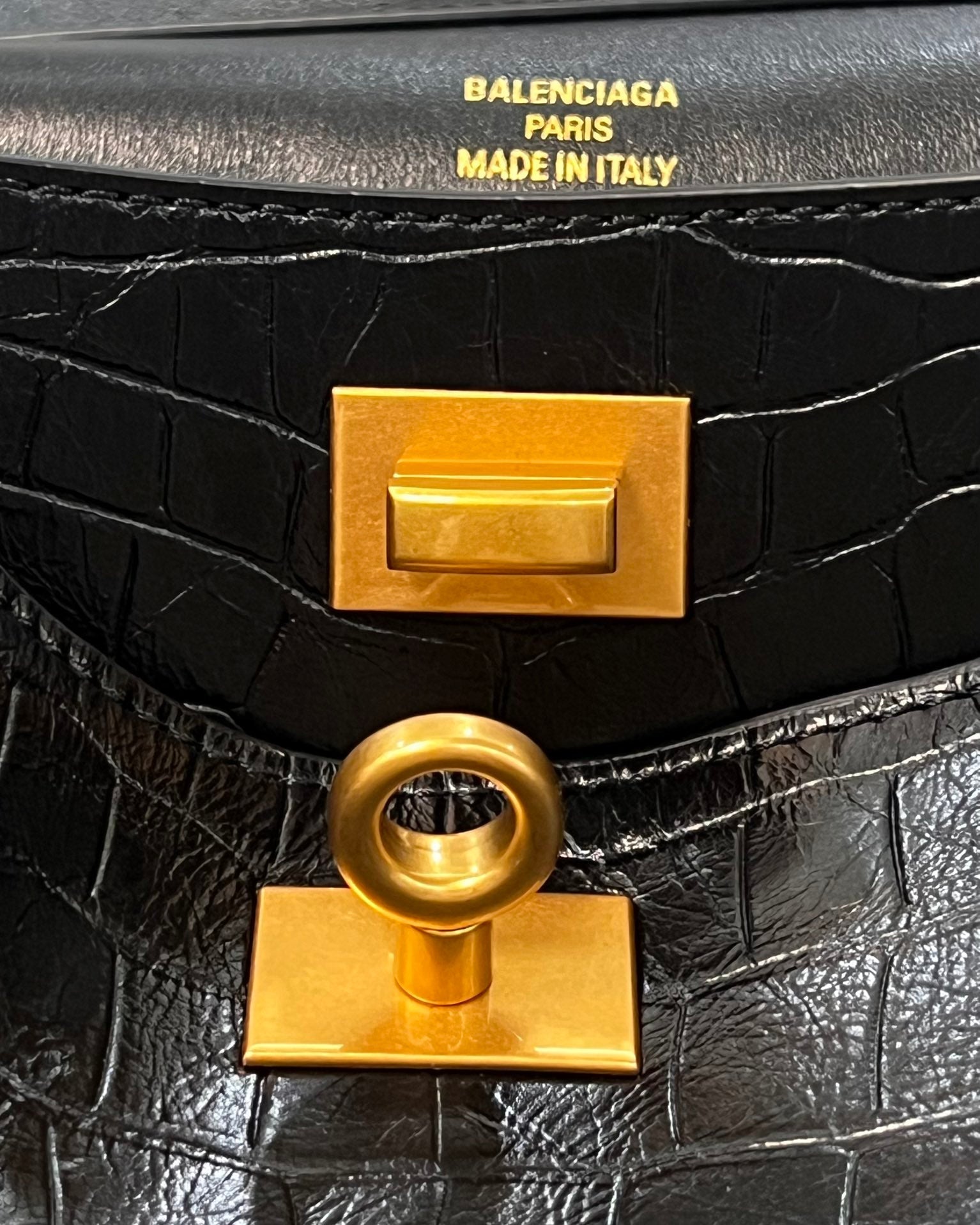 Balenciaga Small Rodeo Crocodile Embossed Bag 29 Black Leather Gold Hardware