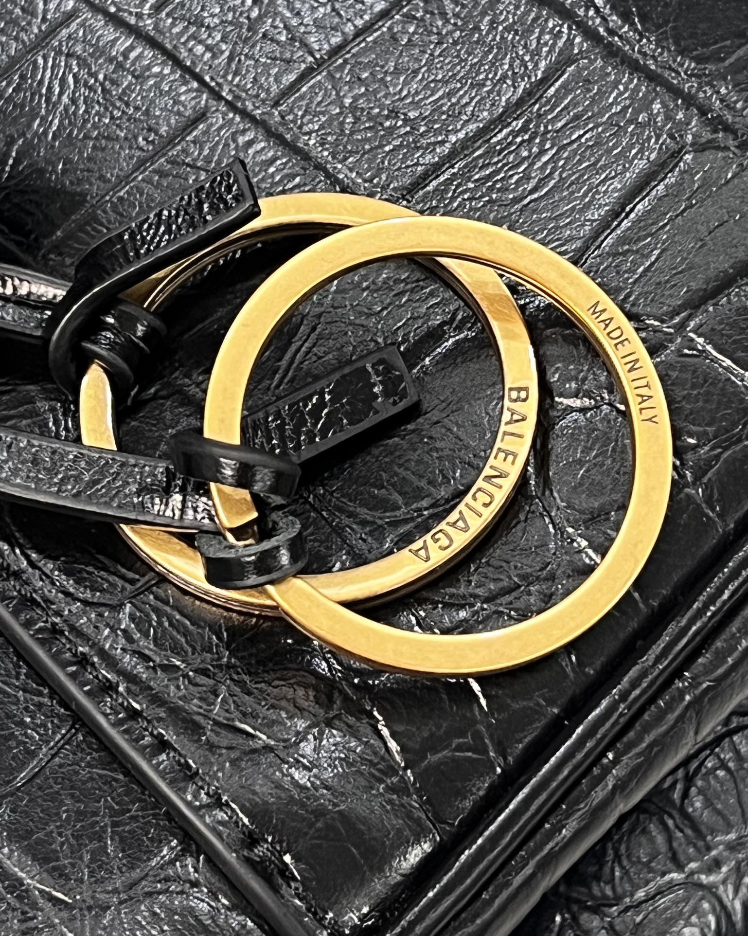 Balenciaga Small Rodeo Crocodile Embossed Bag 29 Black Leather Gold Hardware