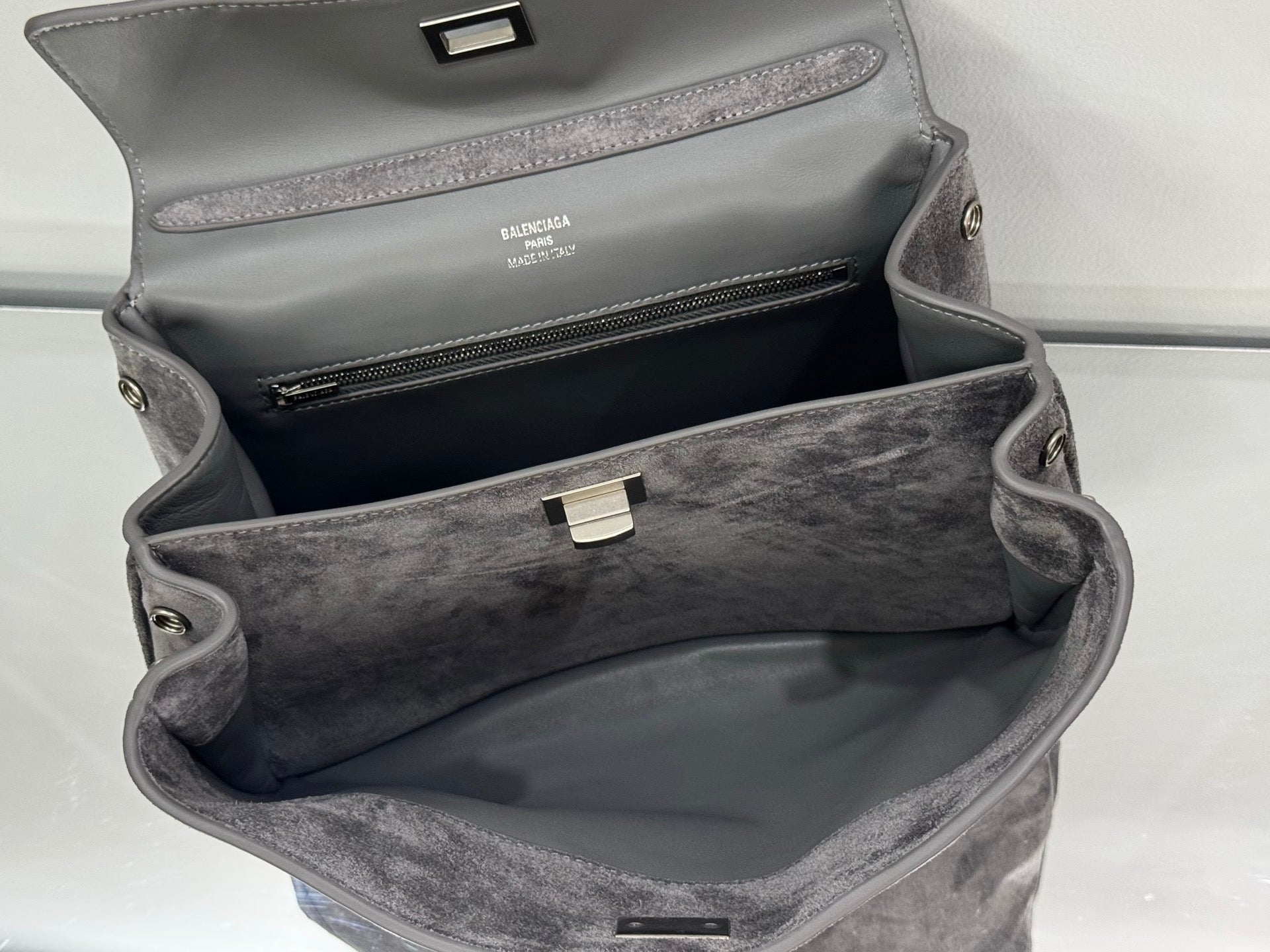 Balenciaga Small Bag 29 Gray Suede Sliver Hardware